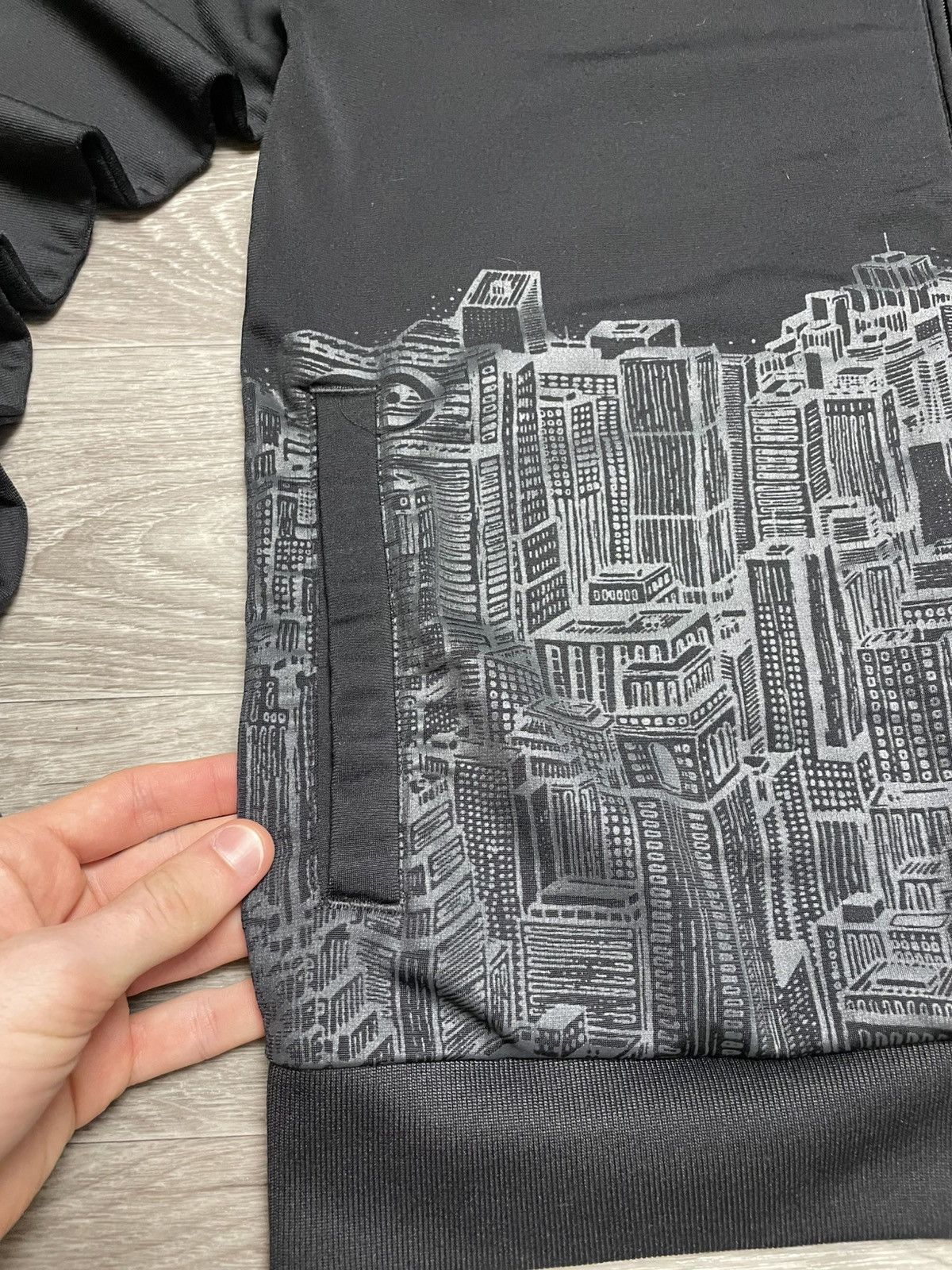 Adidas Track Jacket Black Neon 3-Stripes City Skyline Print