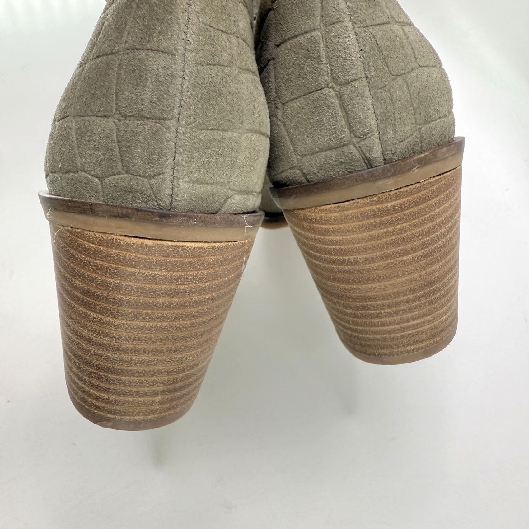 Lucky Brand Lucky Brand Tie Womens Khaki Green Ankle Leather Upper Croc Heeled Booties Saucie Size US 7 / IT 37 - 4 Thumbnail