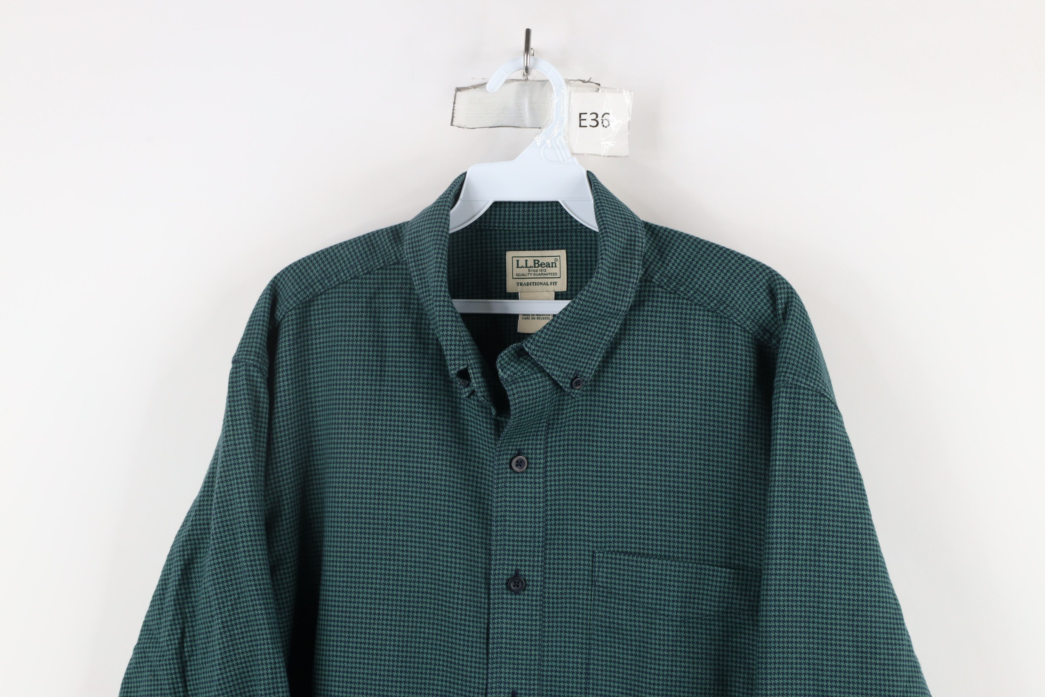 L.L. Bean × Vintage Vintage LL Bean Houndstooth Collared Button Down Shirt Green Size US L / EU 52-54 / 3 - 2 Thumbnail