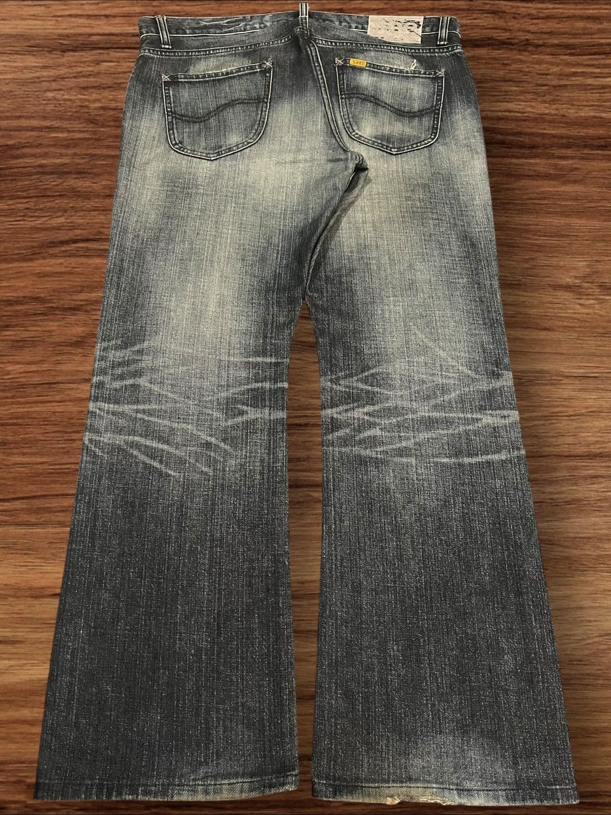 Lee × Vintage ⚡️Flare⚡️Vintage Lee Rider Dark Blue Washed Distressed Jeans Size US 36 / EU 52 - 2 Thumbnail