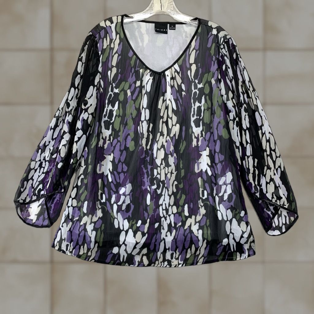 Vintage Tribal Women's XL Top Gothic Sheer Flowy Lined Lightweight Breezy Open Sleeves Romantic Size XL / US 12-14 / IT 48-50 - 1 Thumbnail