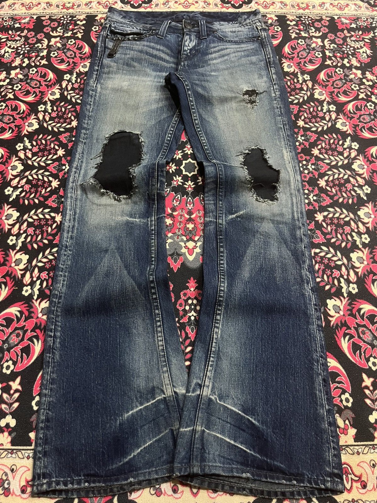 Tornado Mart Vintage Midas Snake Skin Studded Blue Crack Wash Flare Jeans Size US 30 / EU 46 - 1 Thumbnail