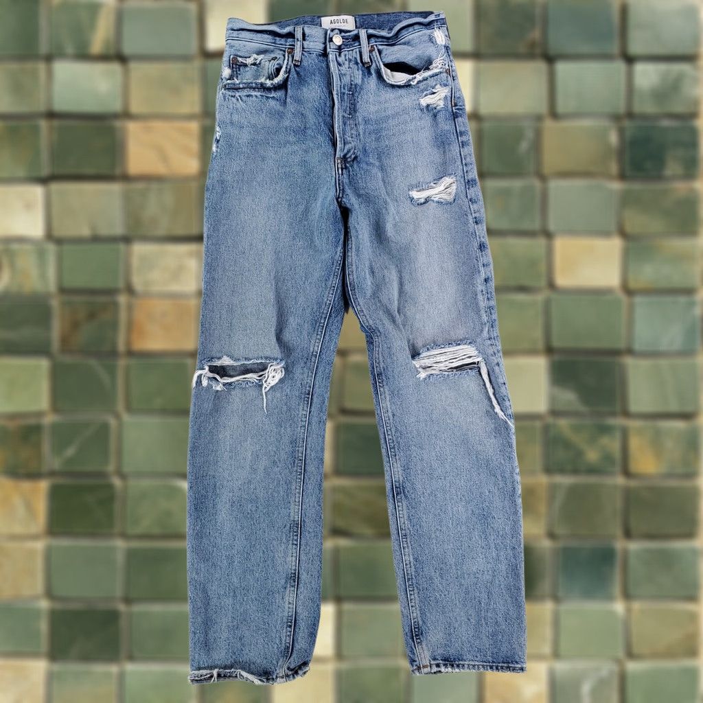 Agolde AGOLDE 90s Jean Distressed Blue Jeans Womens 28 Adult Regular 28 x 29 Actual Straight Jeans Jeans Blue Womens Size 28" / US 6 / IT 42 - 1 Thumbnail