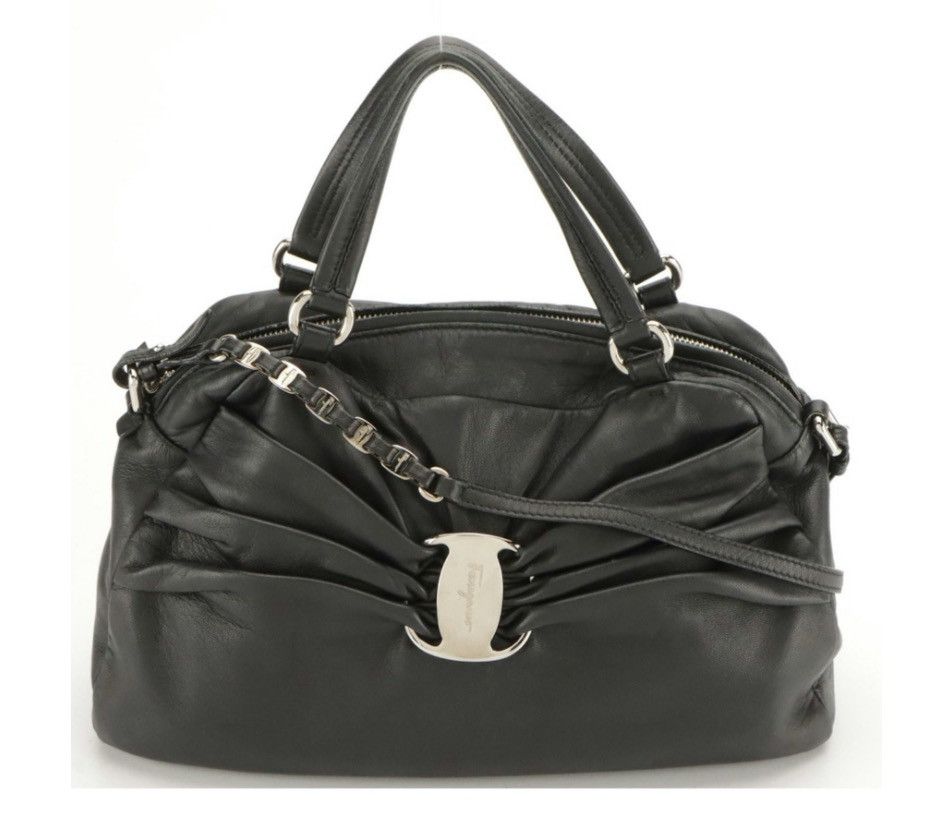 Salvatore Ferragamo Salvatore Ferragamo Black Lambskin 2-Way Bag Gancini Logo Size ONE SIZE - 1 Thumbnail