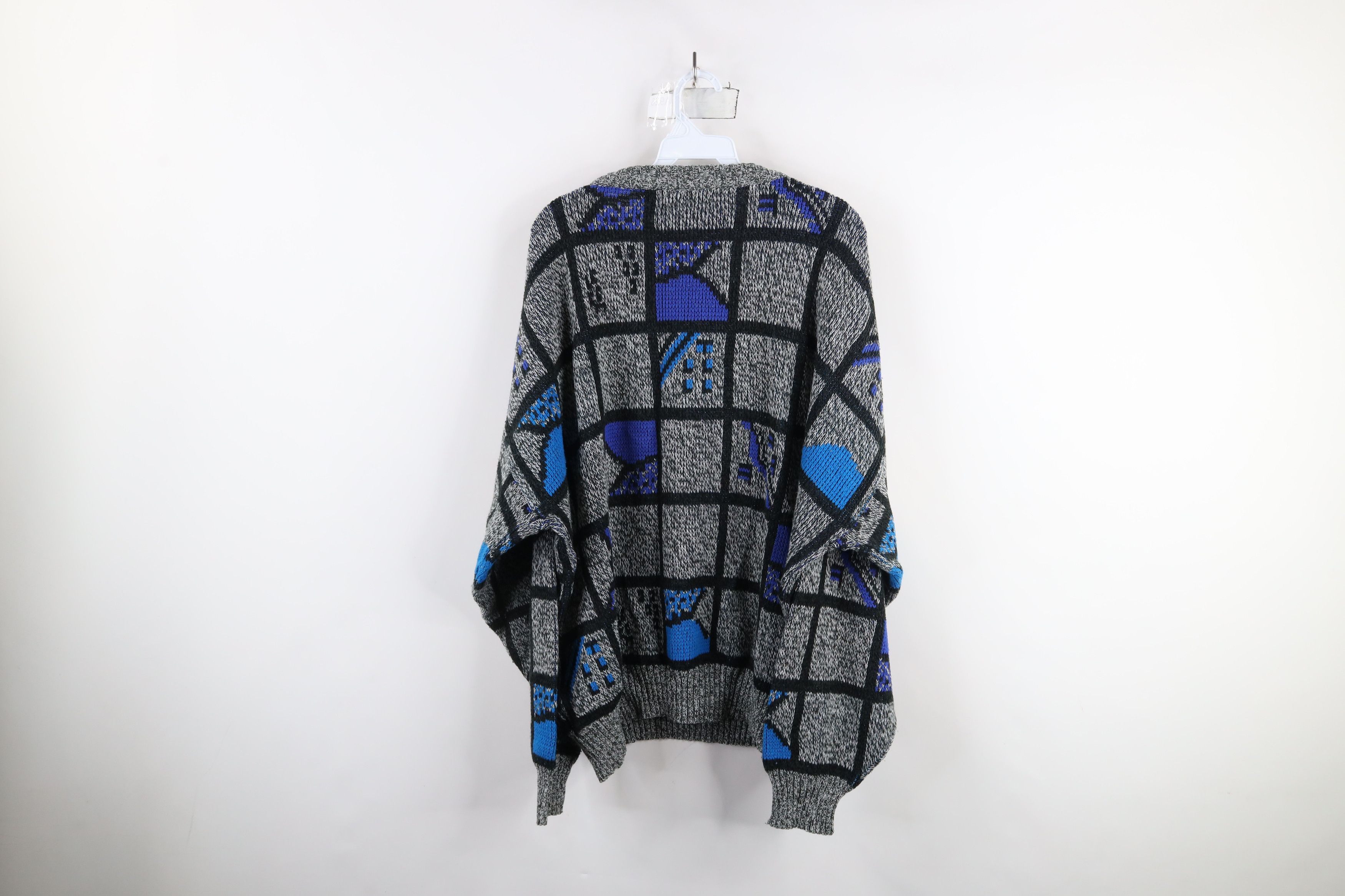 Vintage Vintage 90s Coogi Style Checkered Abstract Knit Sweater Size US XXL / EU 58 / 5 - 8 Thumbnail
