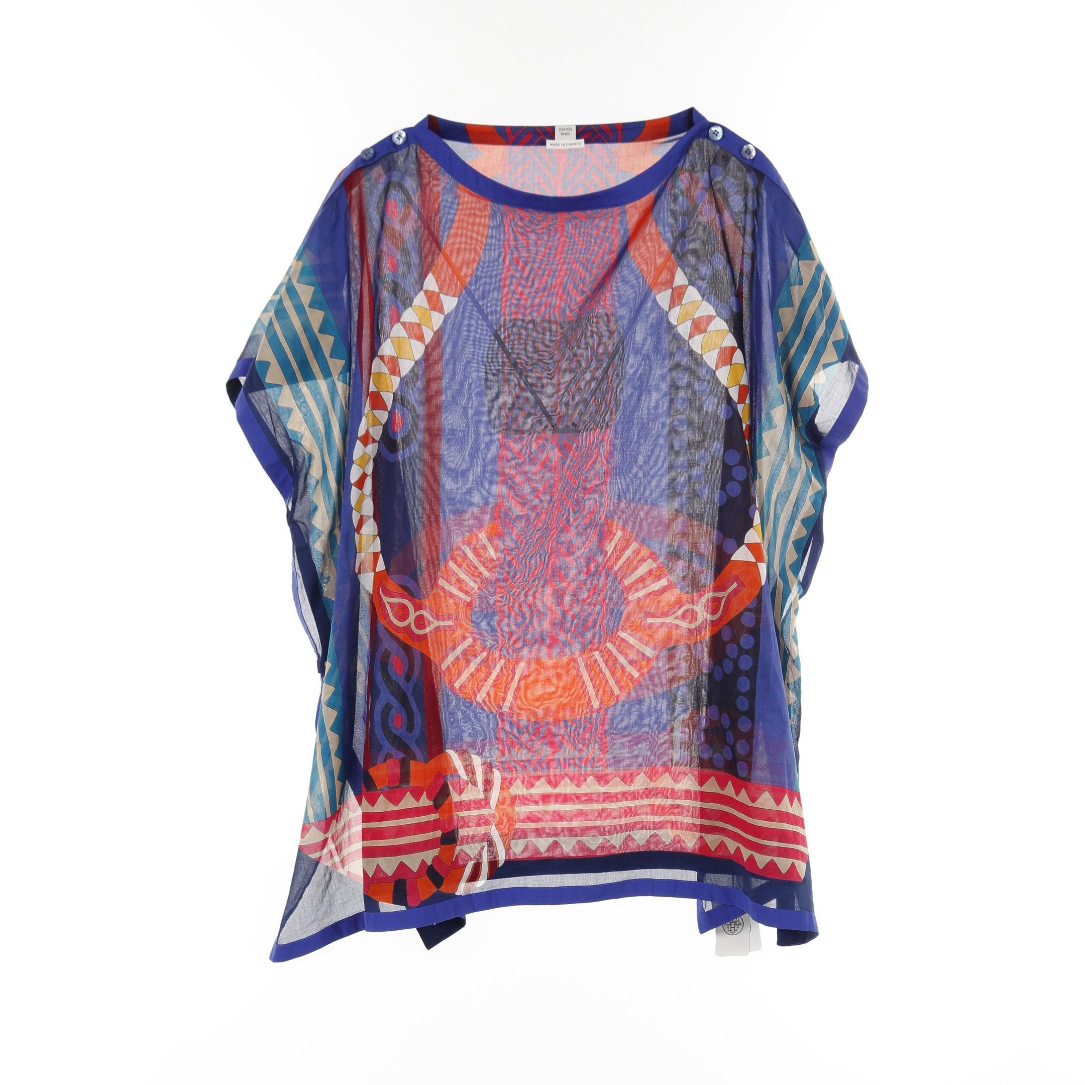 Hermes Fantaisie Peach Tunic Cotton Blue Multicolor