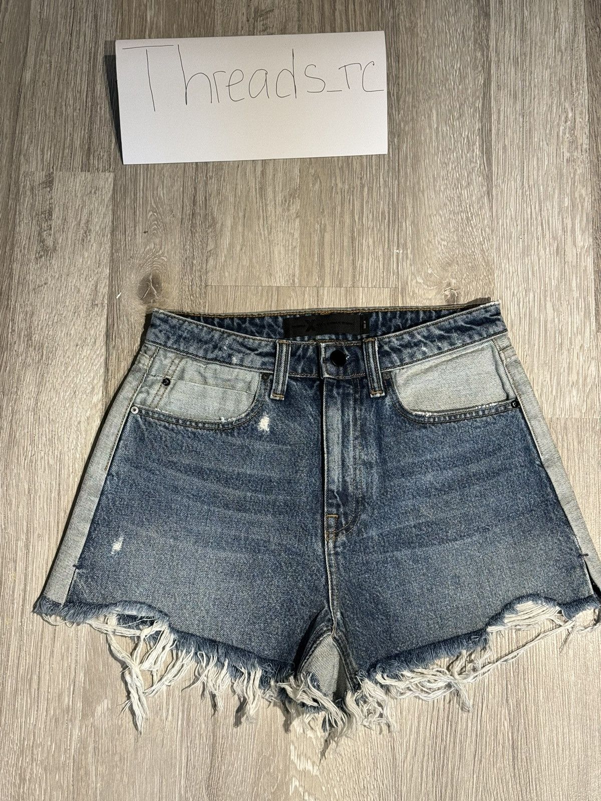 image of Alexander Wang Denim Two Tone Shorts in Blue Gray, Women's (Size 26)