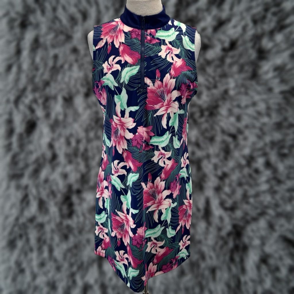 Tommy Bahama NEW Tommy Bahama Racquet & Paddle Active Floral Print Dress Size XL Blue UPF Size XL / US 12-14 / IT 48-50 - 1 Thumbnail