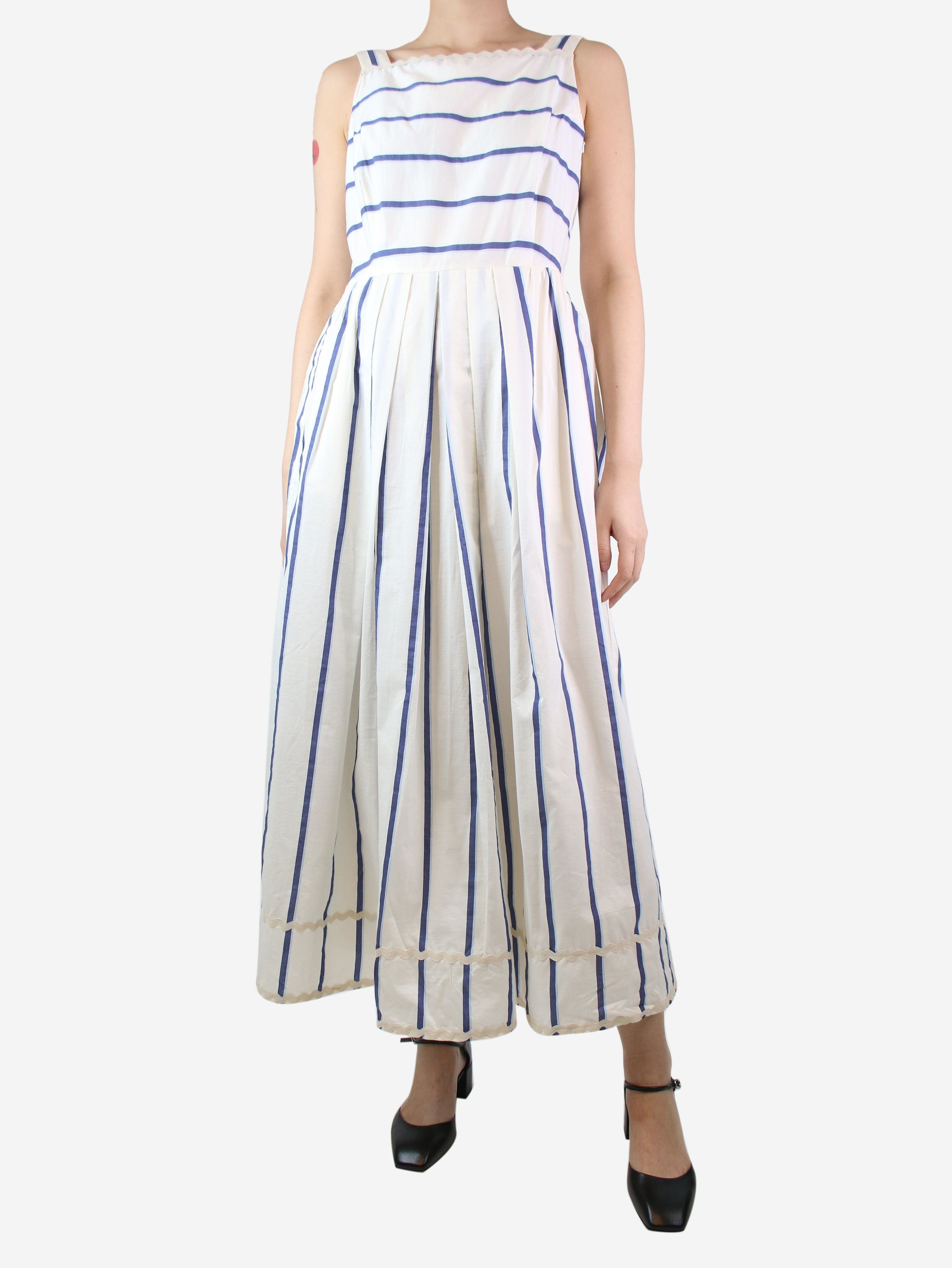 image of Weekend Max Mara White Sleeveless Striped Midi Dress - Size Uk 12, Women's