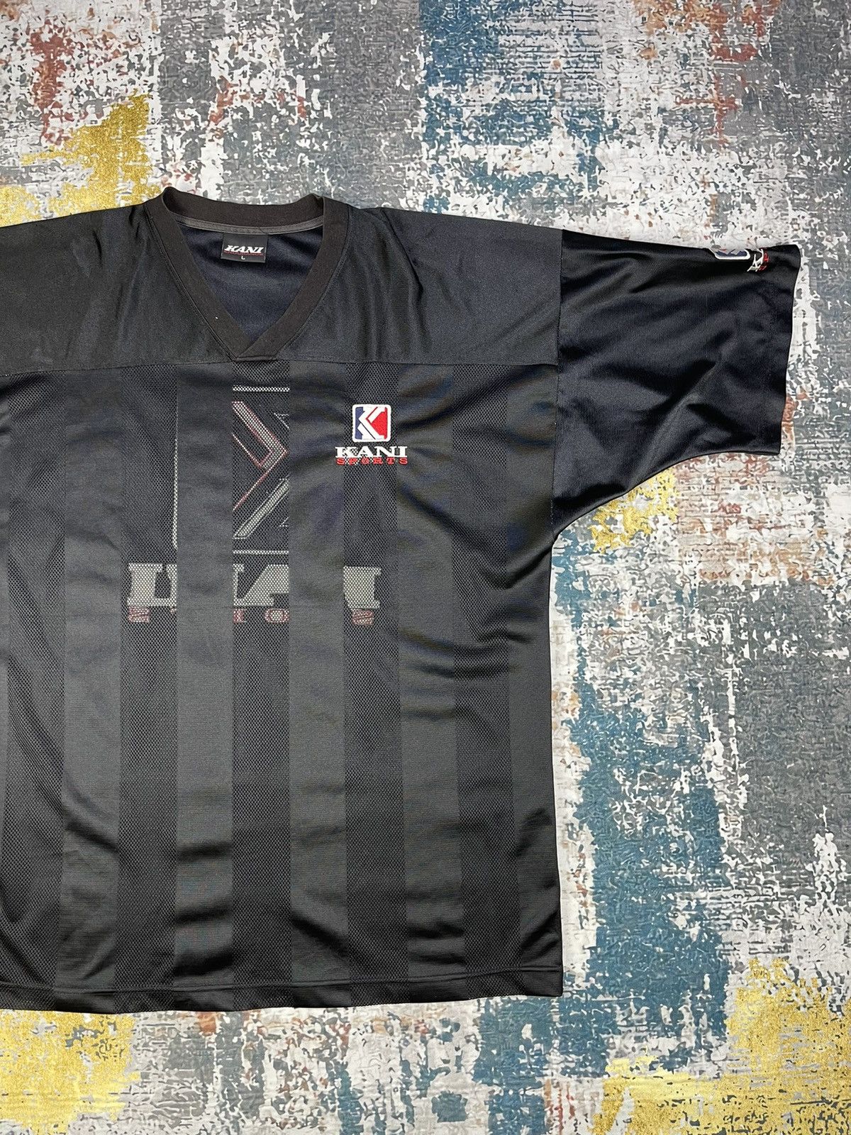 Karl Kani Vintage KANI SPORTS Big Logo Mesh Stripe Tee. Size US L / EU 52-54 / 3 - 4 Thumbnail