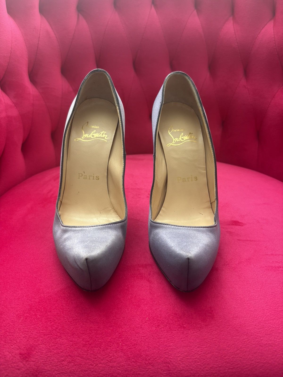Christian Louboutin Christian Louboutin Gray Satin Pump Heels Size US 6.5 / IT 36.5 - 2 Thumbnail
