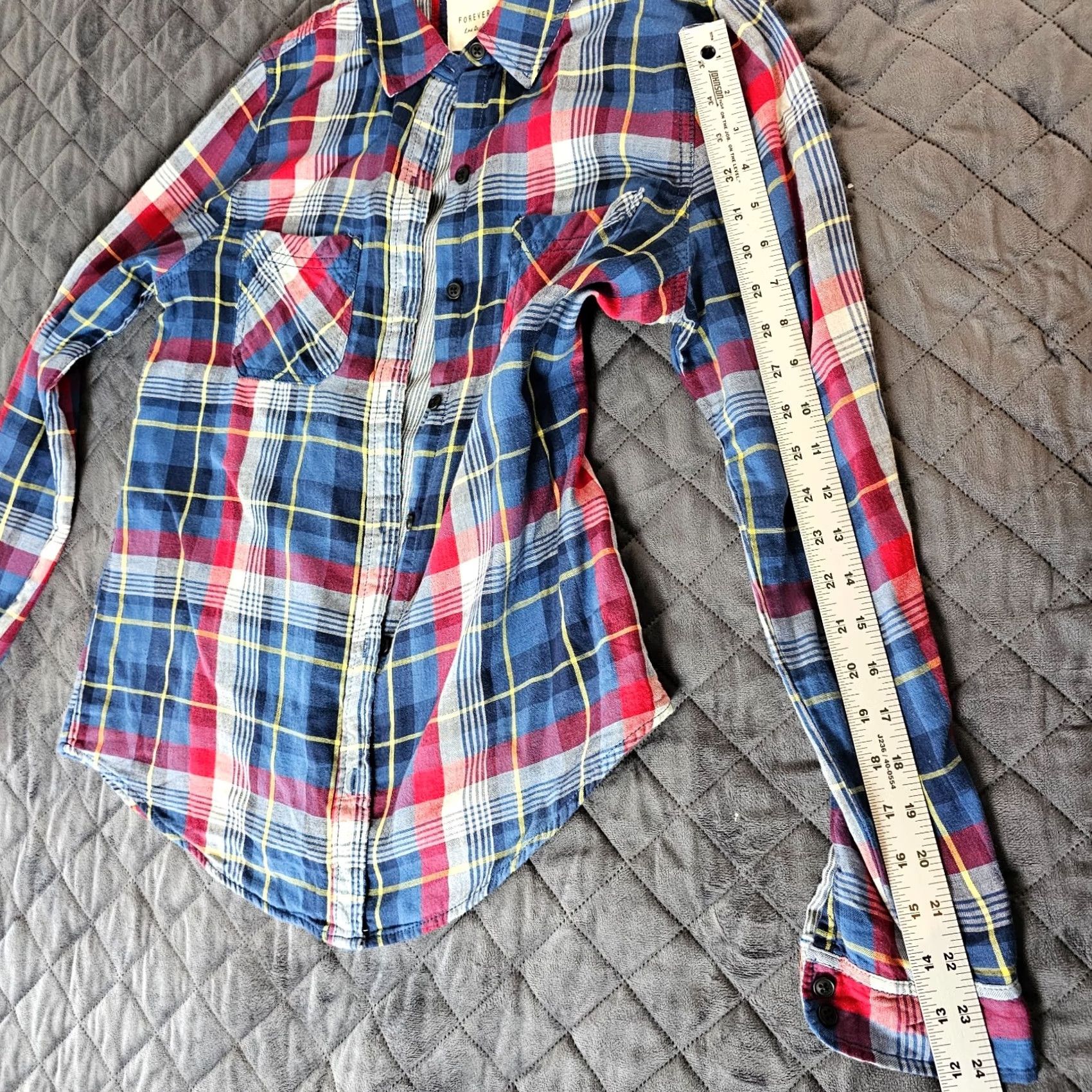 Forever 21 Forever 21 Men's Blue Plaid Western Button-Down Shirt Size M Casual Pockets Long Sleeve Cotton Blend Button-Up Closet Western Theme Mens Size US M / EU 48-50 / 2 - 7 Thumbnail