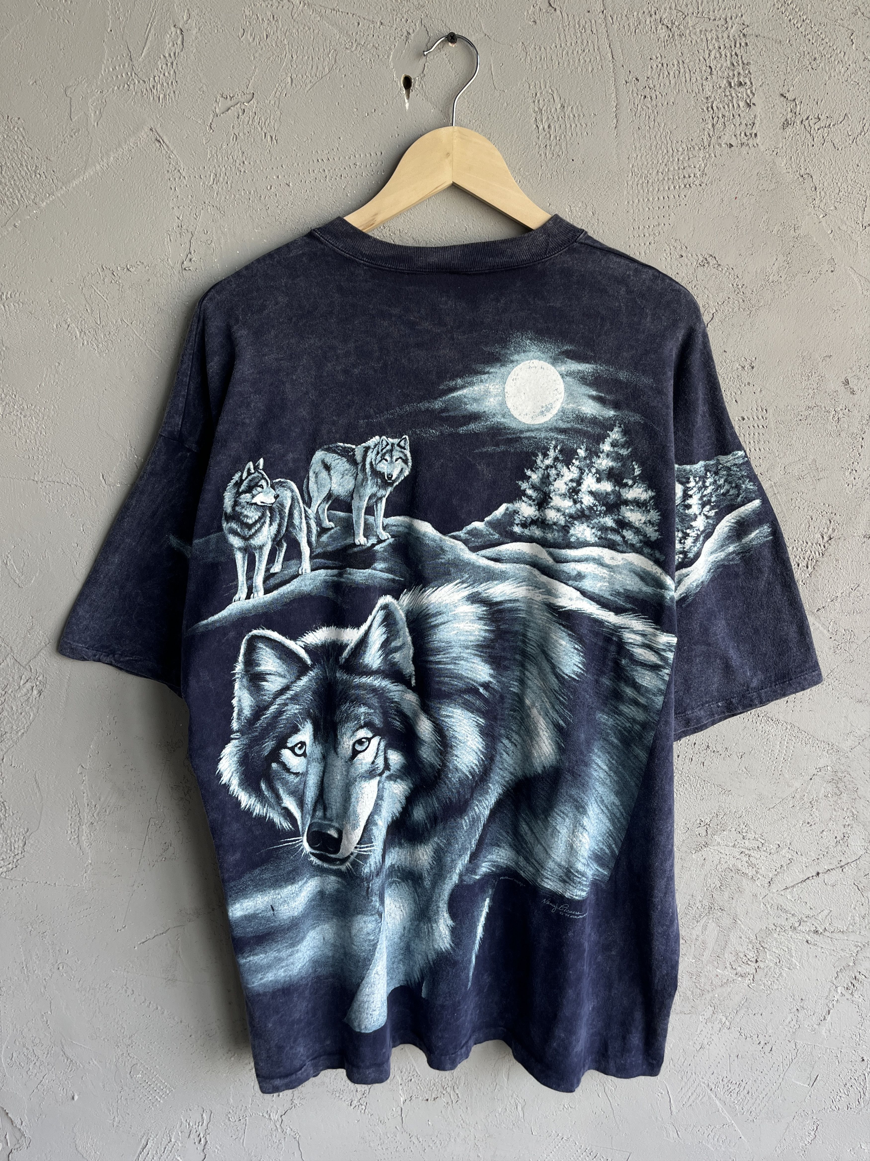 Vintage Vintage 1994 Wolf Harlequin Liquid All Over Print T-shirt Size US XXL / EU 58 / 5 - 6 Thumbnail