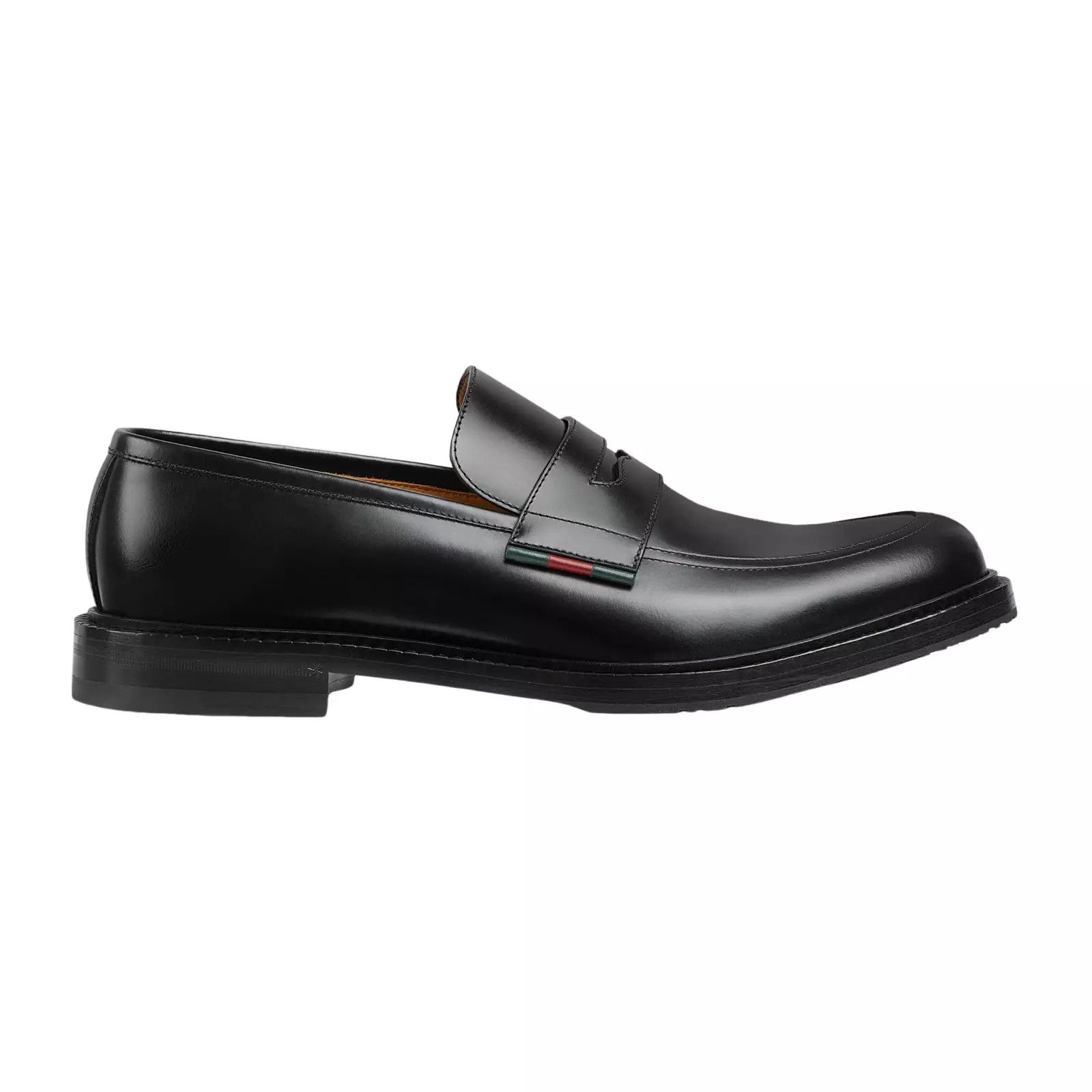 GUCCI Men's Black Shiny Leather With Web Loafers