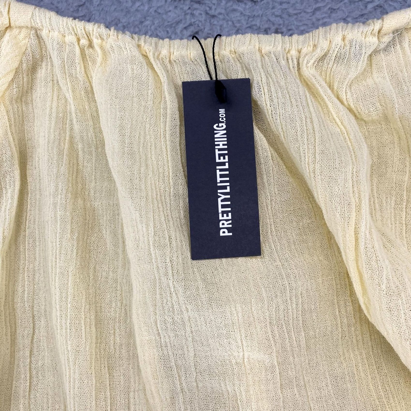 PrettyLittleThing PrettyLittleThing Top Skirt Set Womens US 6 Yellow Bardot Gauze Crop Ruched Off the Shoulder Lightweight Set 2 Piece Casual Party/Cocktail 90s? Size M / US 6-8 / IT 42-44 - 3 Thumbnail