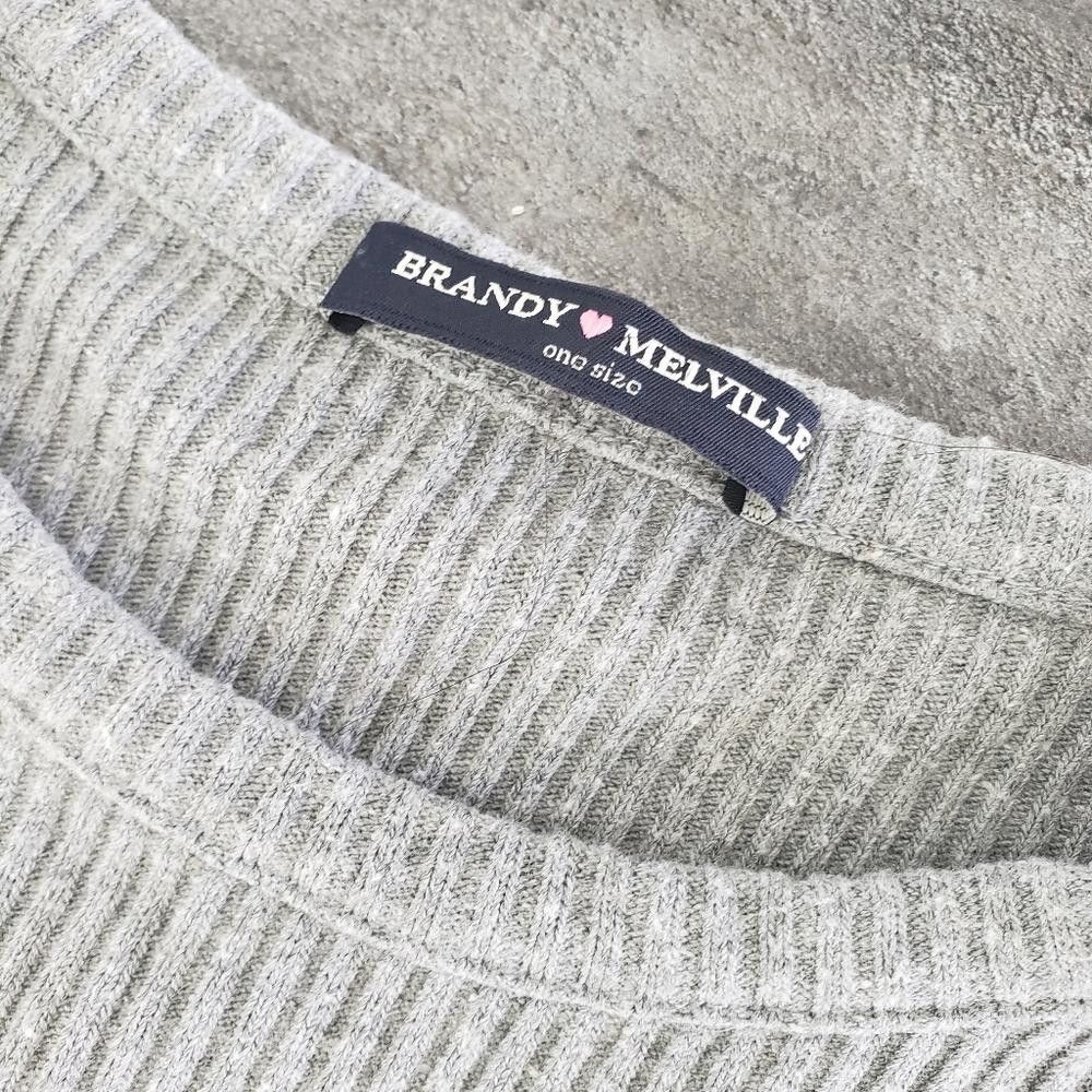 Designer Grey Ribbed Brandy Melville Long Sleeve Mini Size ONE SIZE - 4 Thumbnail