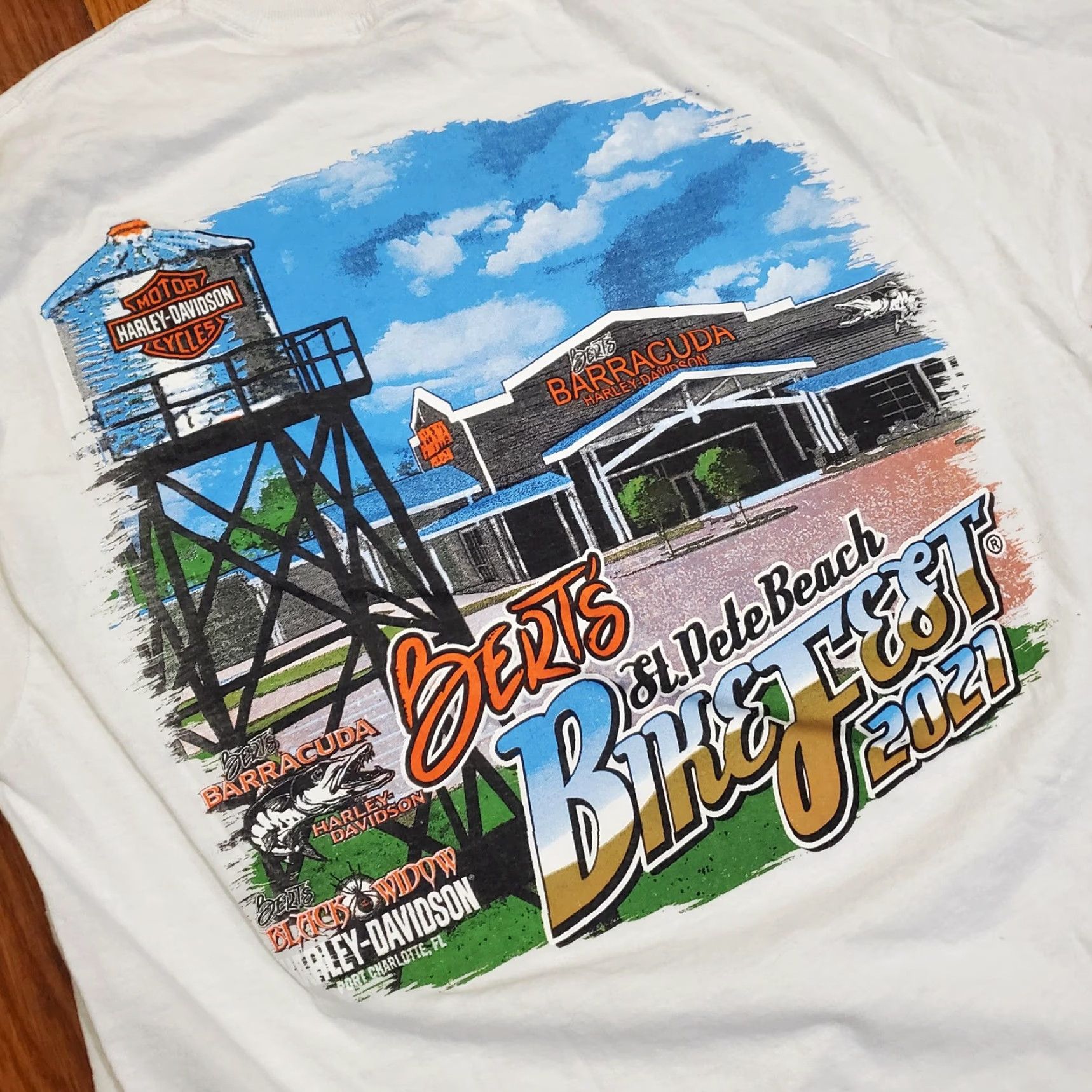Harley Davidson VINTAGE Bert's St Pete Beach Bike Fest Shirt Mens Large White Harley-Davidson 2021 Size US M / EU 48-50 / 2 - 2 Thumbnail