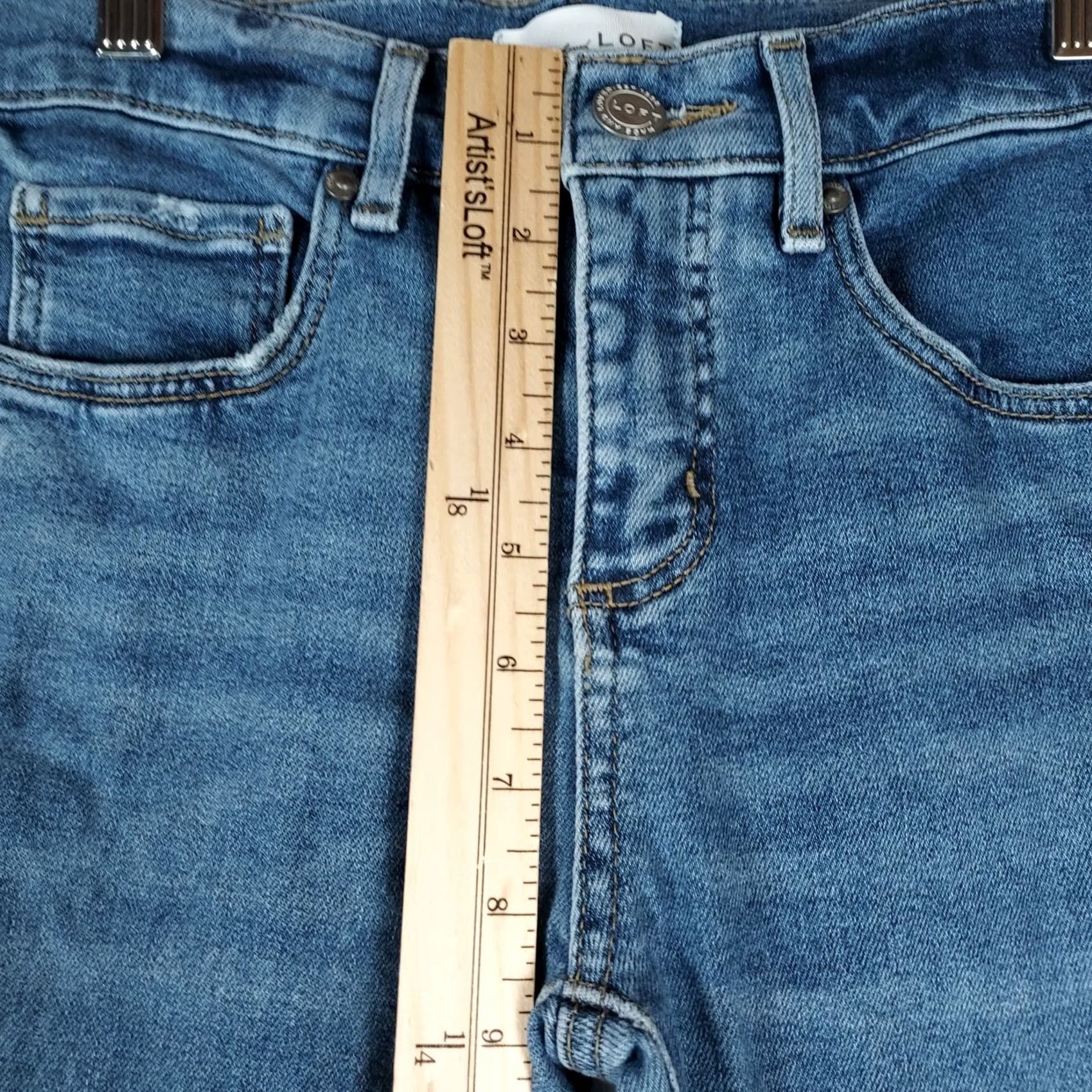 Loft LOFT Jeans Cropped 0 Flare Regular Size 0 Medium Wash Blue Denim Cotton Blend 5-Pocket Zip Low Rise Womens Size 25" / US 0 / IT 36 - 6 Thumbnail