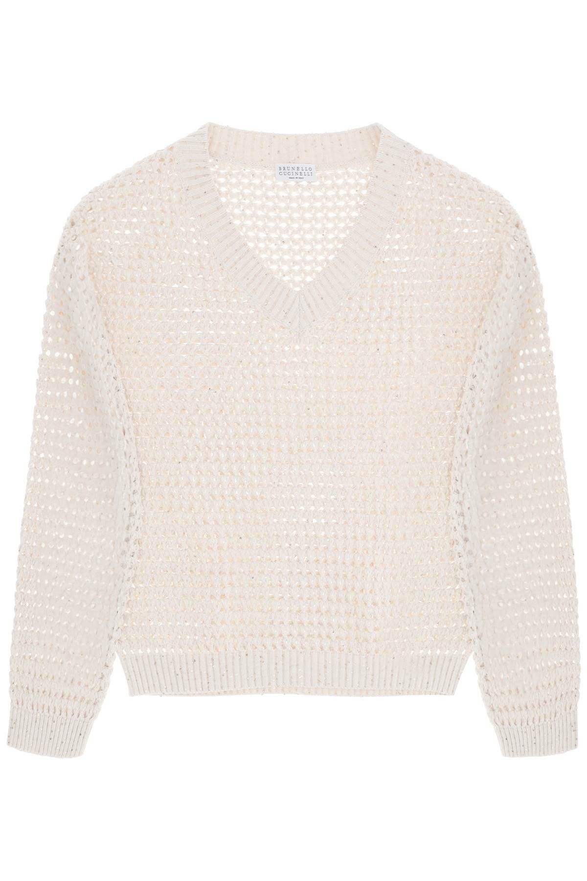 image of Brunello Cucinelli Dazzling Net Cotton Sweater in Avena, Women's (Size Large)