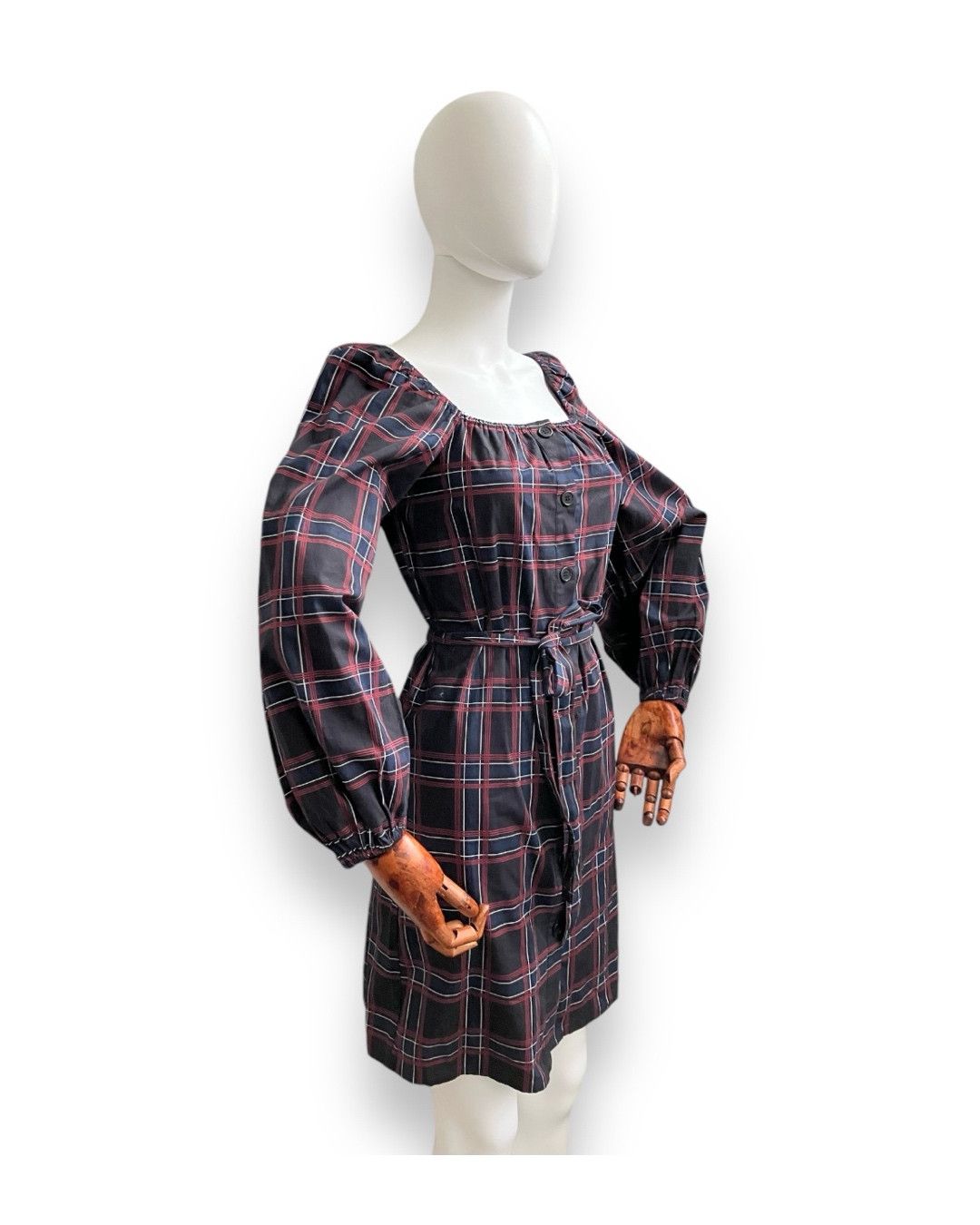 Bruuns Bazaar × Designer Outstanding Bruuns Bazaar 00s Checkered Puff Sleeves Dress Size XS / US 0-2 / IT 36-38 - 2 Thumbnail