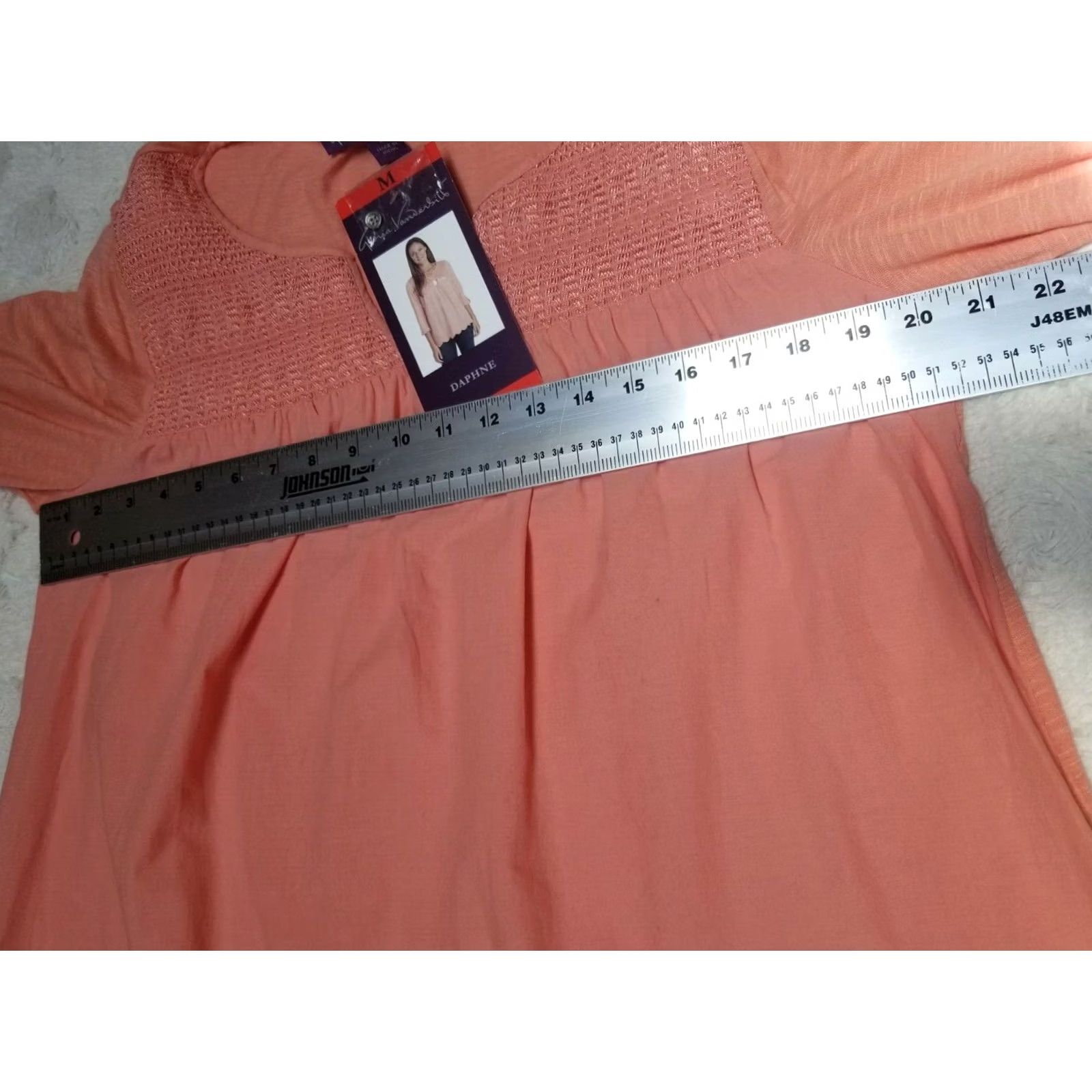 Gloria Vanderbilt Gloria Vanderbilt Daphne Womens Top Medium Coral Embroidered Roll Tab Sleeve Blouse Size M / US 6-8 / IT 42-44 - 5 Thumbnail