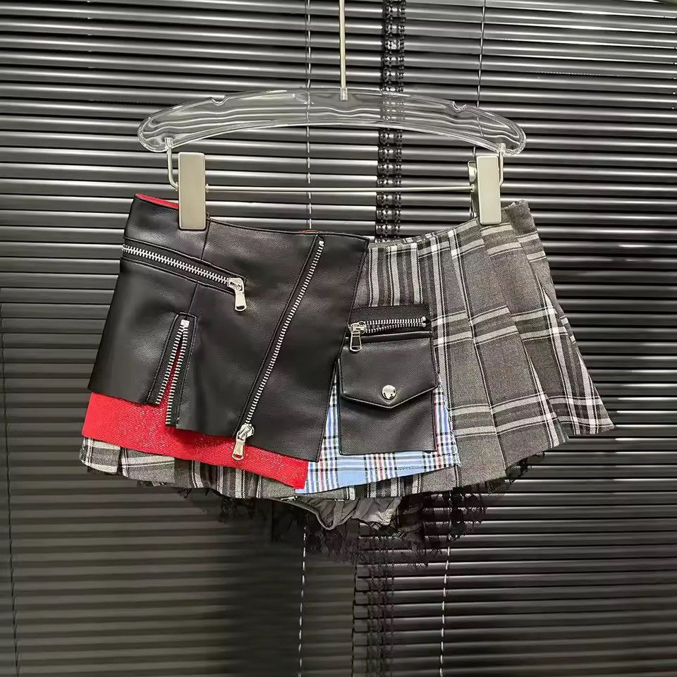 Other Patchwork Streetwear Retro Irregular Plaid Mini Skirt Y2k Size 26" / US 2 / IT 38 - 2 Thumbnail