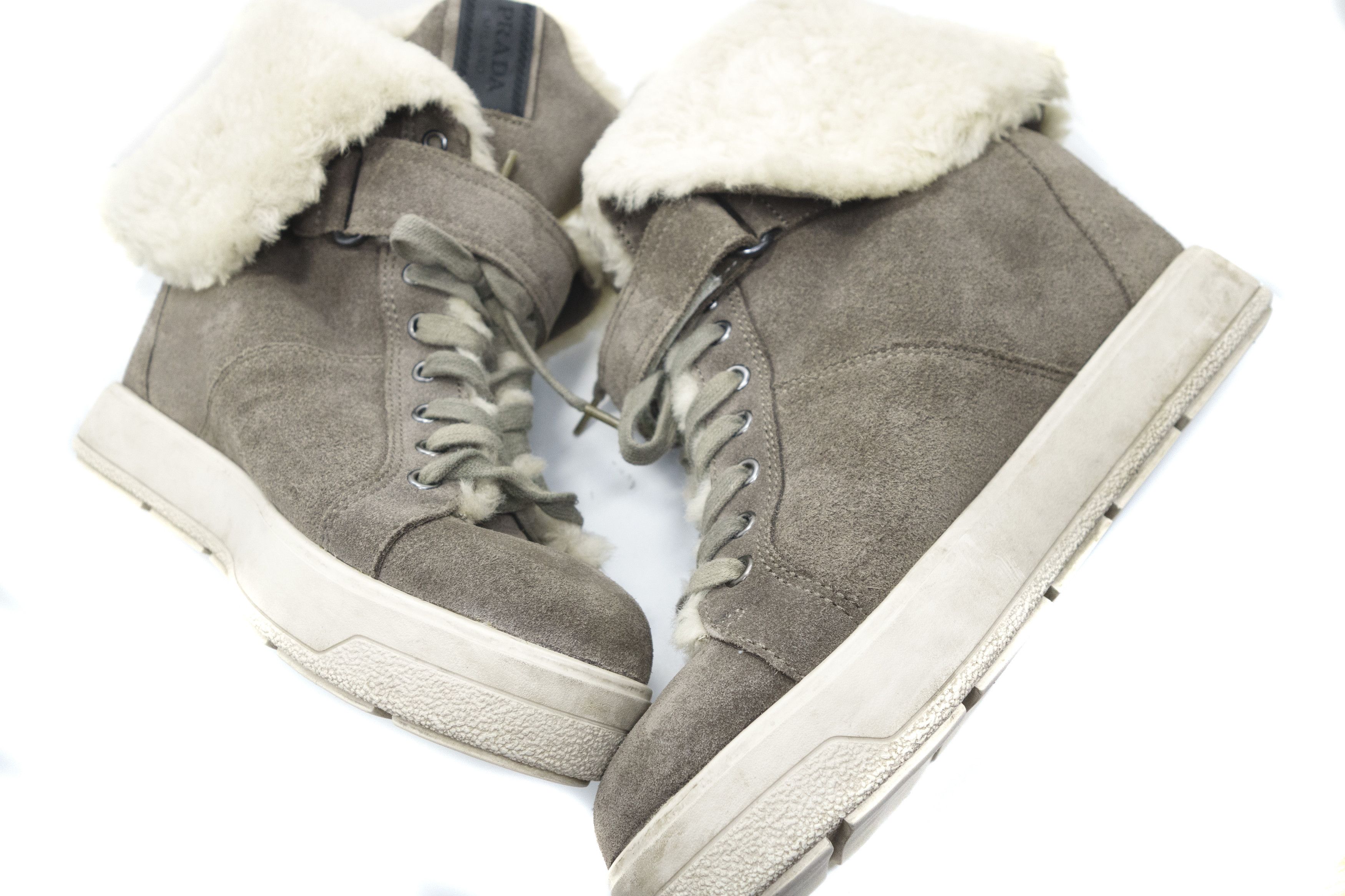 Prada Wedge Suede Sherpa High Boots Size US 9 / IT 39 - 6 Thumbnail