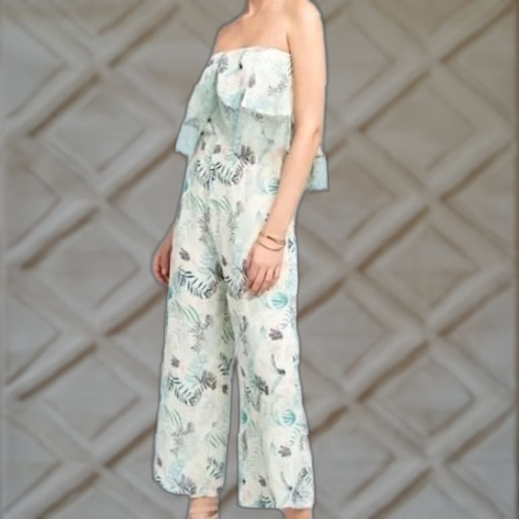 Vintage Foxiedox Jumpsuit Women Large Green Floral Sleeveless Wide-Leg Size 36" / US 14 / IT 50 - 1 Thumbnail