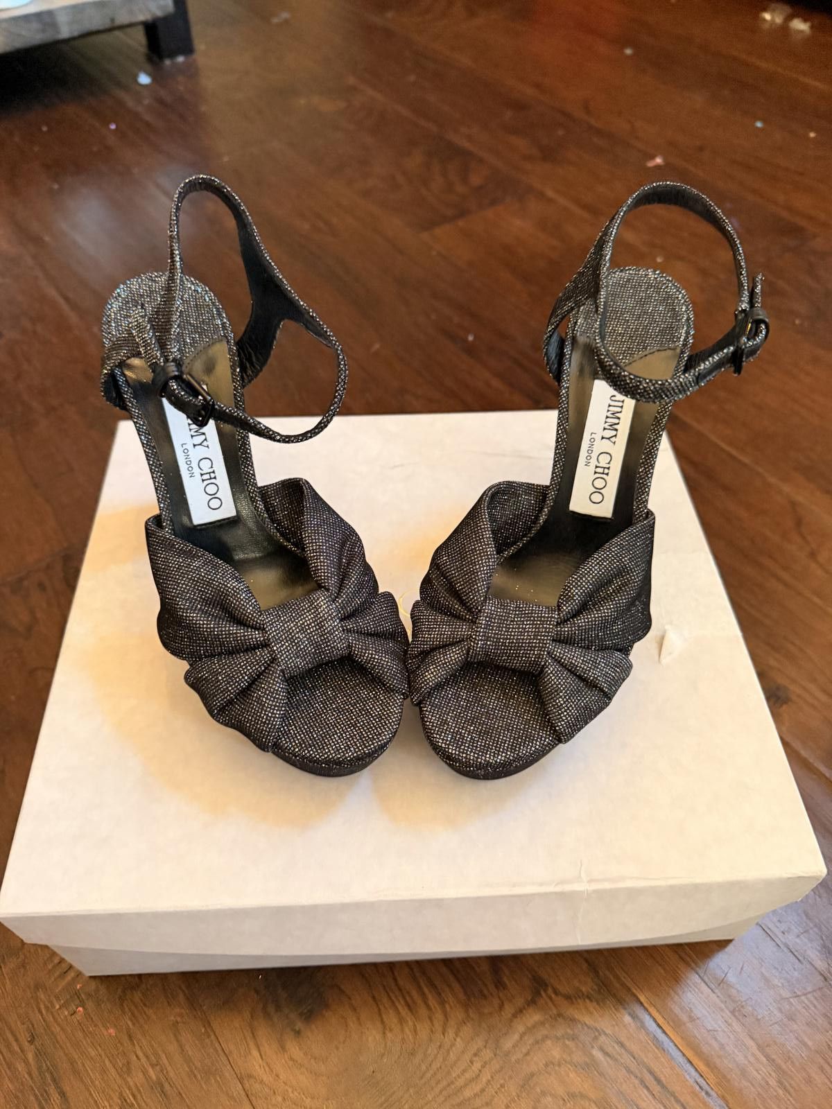 Jimmy Choo Jimmy Choo Black Glitter Platform High Heel Sandals Size US 7 / IT 37 - 9 Thumbnail