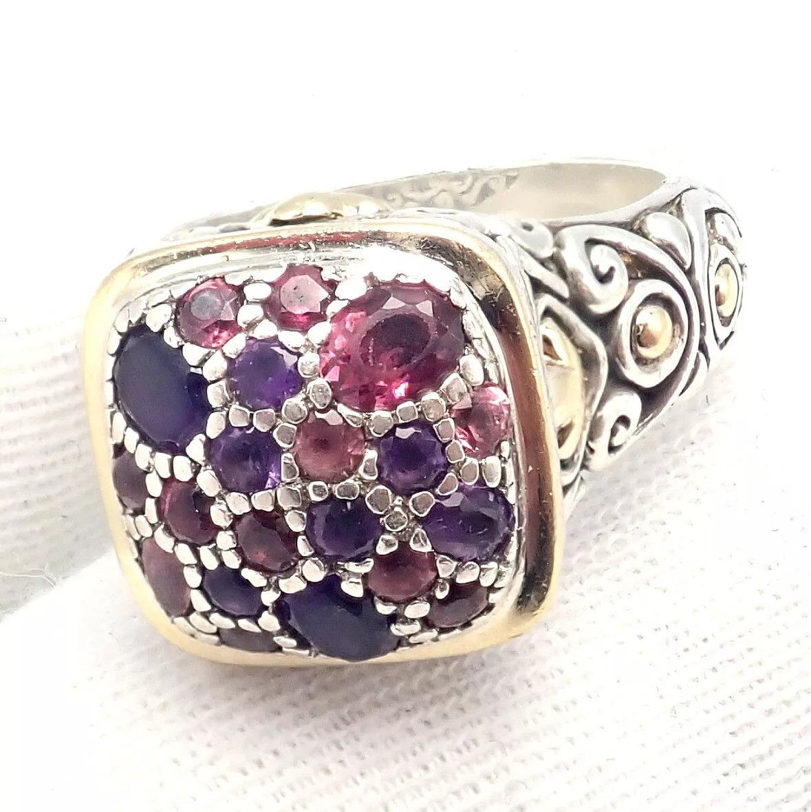 John Hardy Silver 18k Yellow Gold Lava Fire Amethyst Tourmaline Ring Size ONE SIZE - 4 Thumbnail