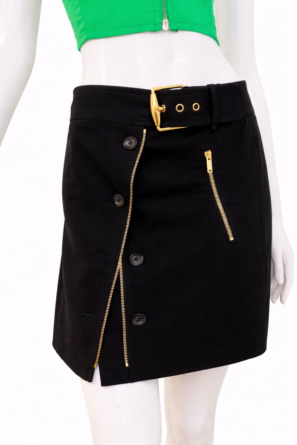 Gucci Gucci Black Mini Skirt Gold Hardware Zippers Belt Skirt Size 32" / US 10 / IT 46 - 3 Thumbnail