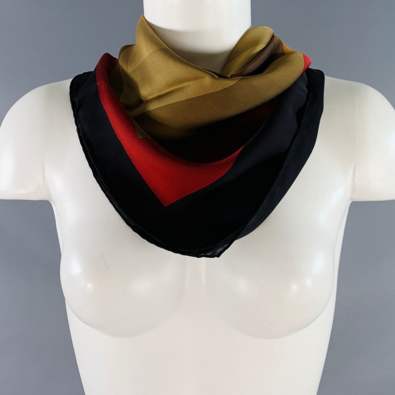 Salvatore Ferragamo Black Multi Color Squares Print Silk Scarf Shawl Size ONE SIZE - 4 Thumbnail