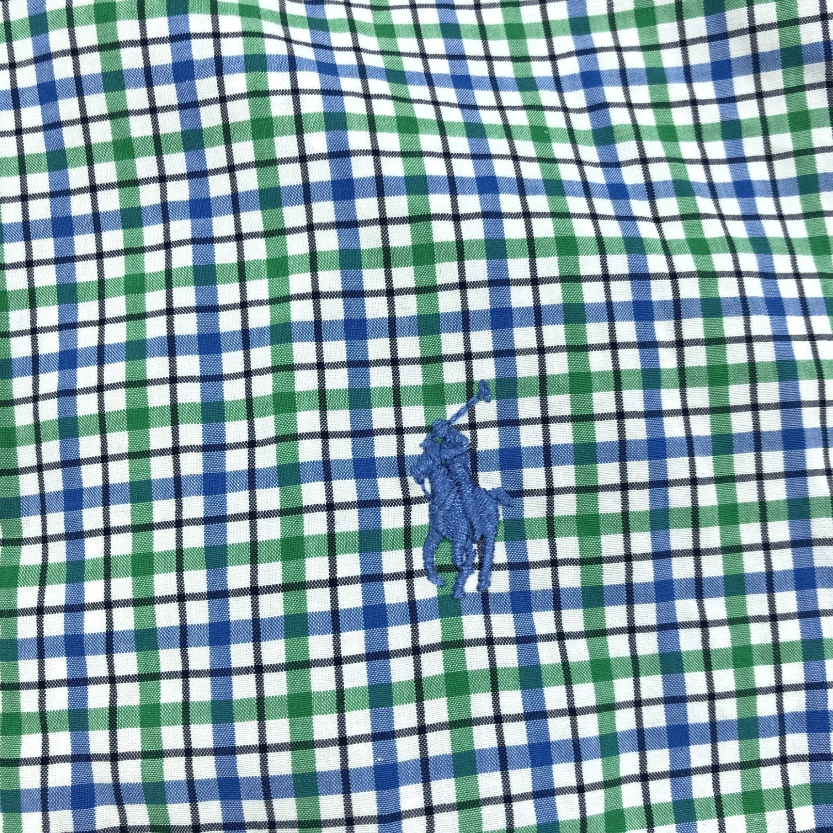 Ralph Lauren Ralph Lauren Men's L Button-Down Cotton Stretch Plaid Gingham Check Shirt, Green Blue White, Long Sleeve, Embroidered Logo, Regular Fit Size US L / EU 52-54 / 3 - 4 Thumbnail