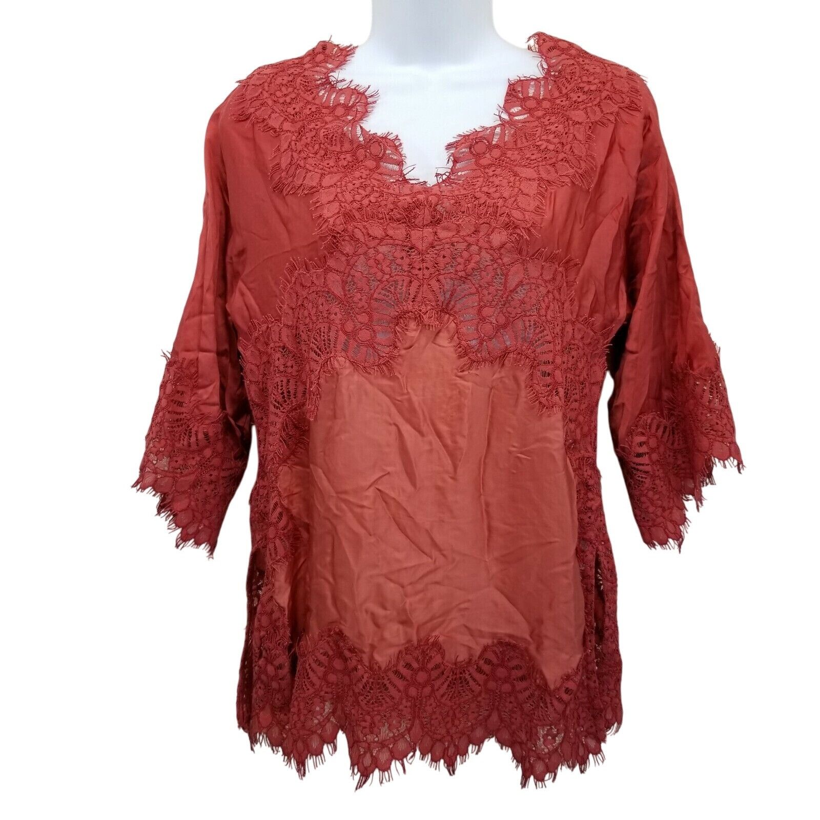 Anthropologie Anthro Moulinette Souers XS Shirt Top Blouse Orange Red Lace Size XS / US 0-2 / IT 36-38 - 1 Thumbnail