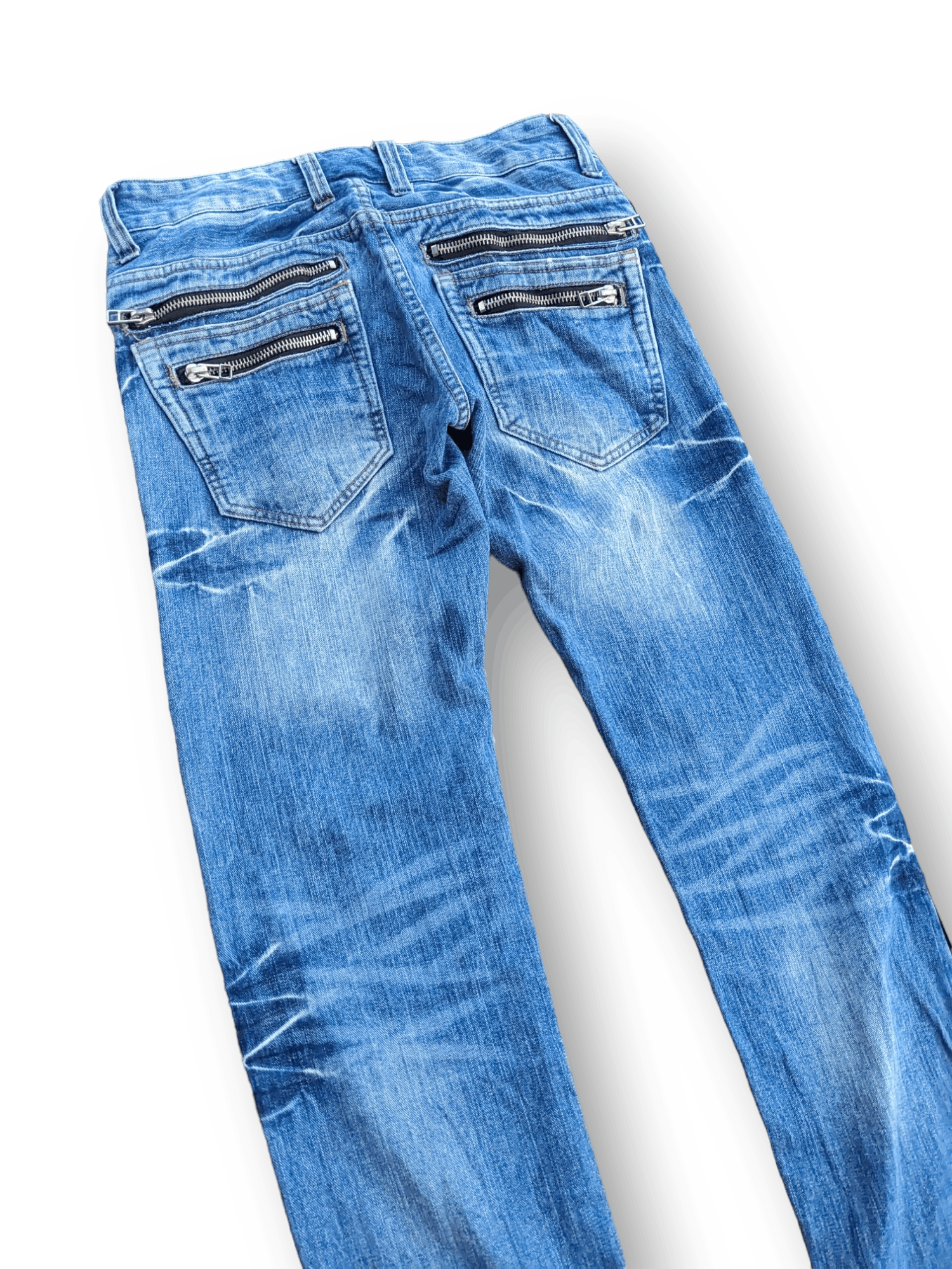 image of Hysteric Glamour Kodama Co. Multizipper Beauty Fade Denim Jeans in Blue Denim, Men's (Size 31)