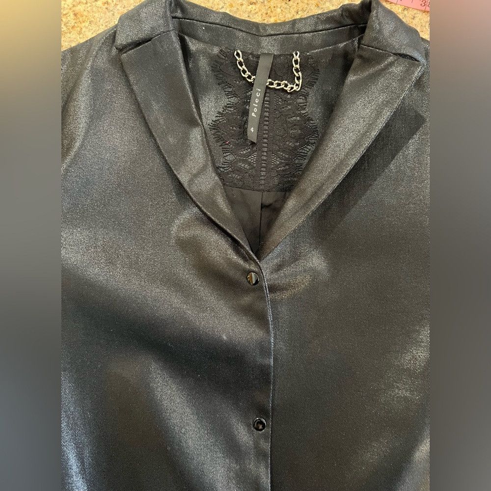 Other Poleci Black Glazed Leather Look Jacket NWT Size 4 Coated C Size L / US 10 / IT 46 - 4 Thumbnail