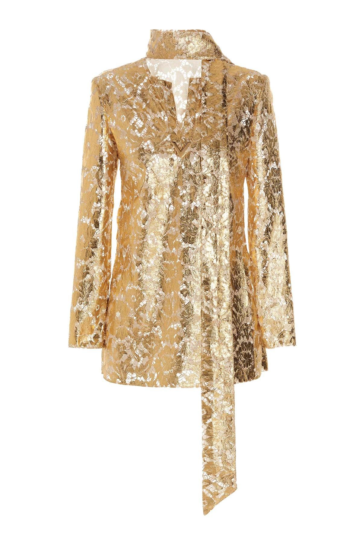 image of Valentino Garavani Top Gold Heavy Valentino Lace, Women's (Size XS)