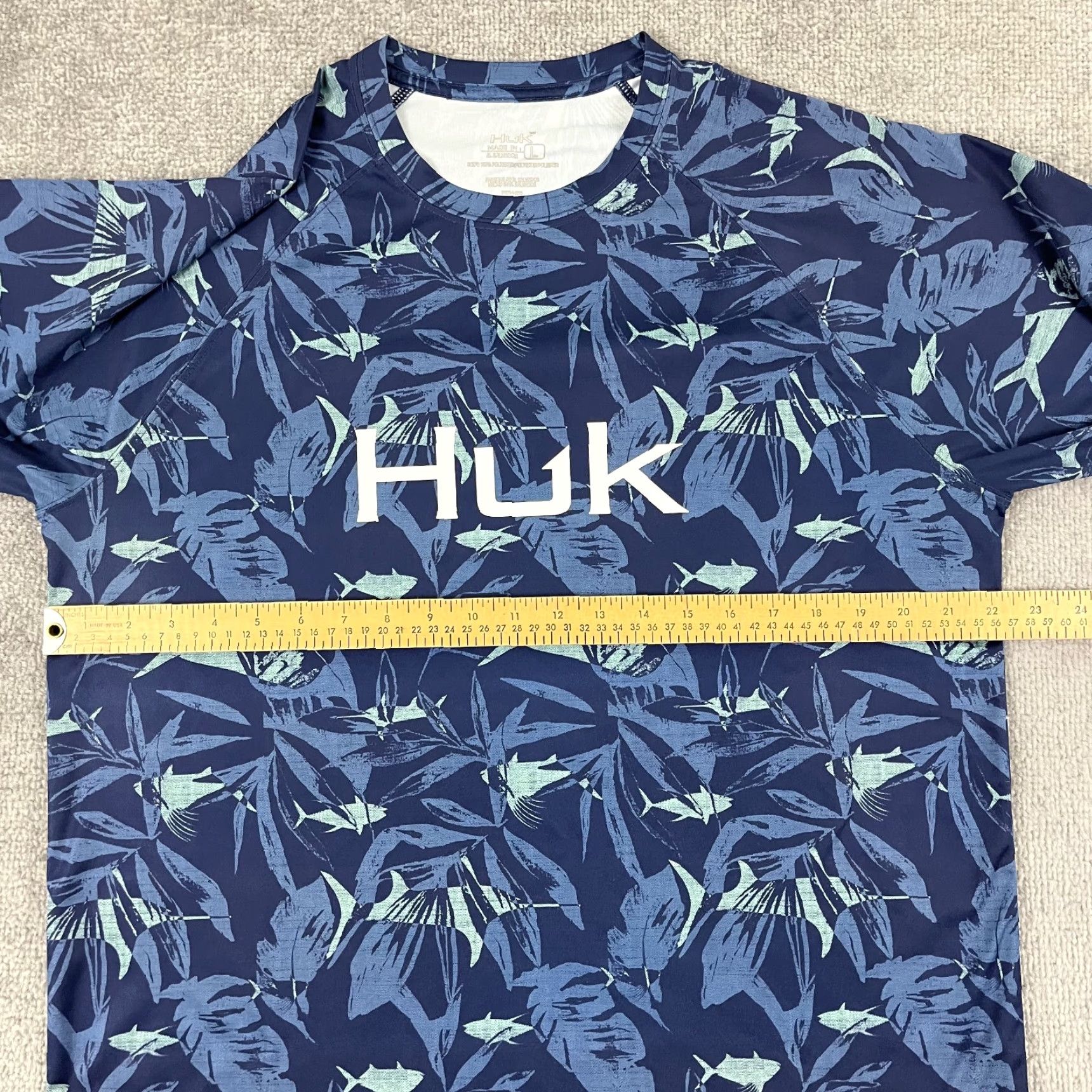 Vintage Huk Shirt Mens Large Blue Floral Fish Print Performance Fishing Long Sleeve Size US L / EU 52-54 / 3 - 5 Thumbnail