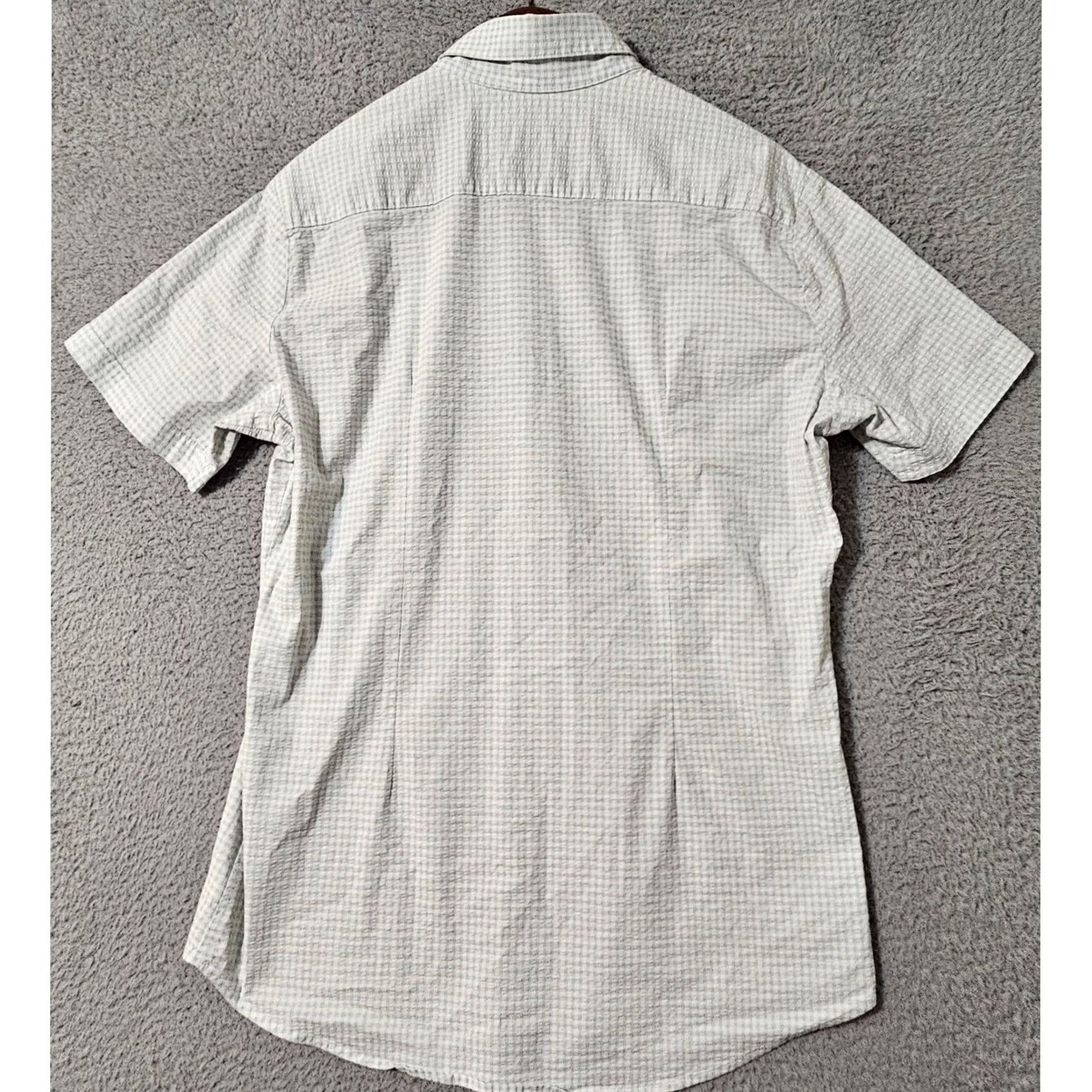 Mizzen+Main Mizzen + Main Mens Large Green White Seersucker Check Short Sleeve Button Down Size US 33 - 2 Thumbnail