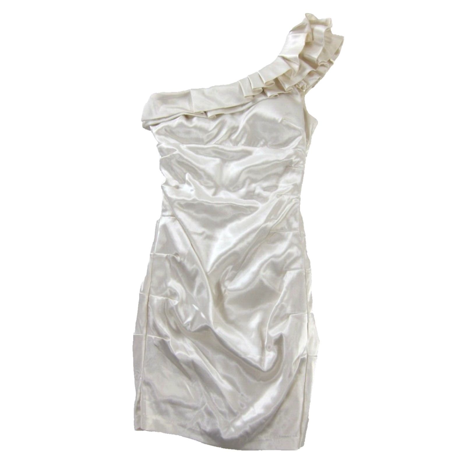 Vintage B. Darlin Ivory Silky Satin Ruffle One Shoulder Prom Cocktail Party Dress 5/6 Size S / US 4 / IT 40 - 2 Thumbnail