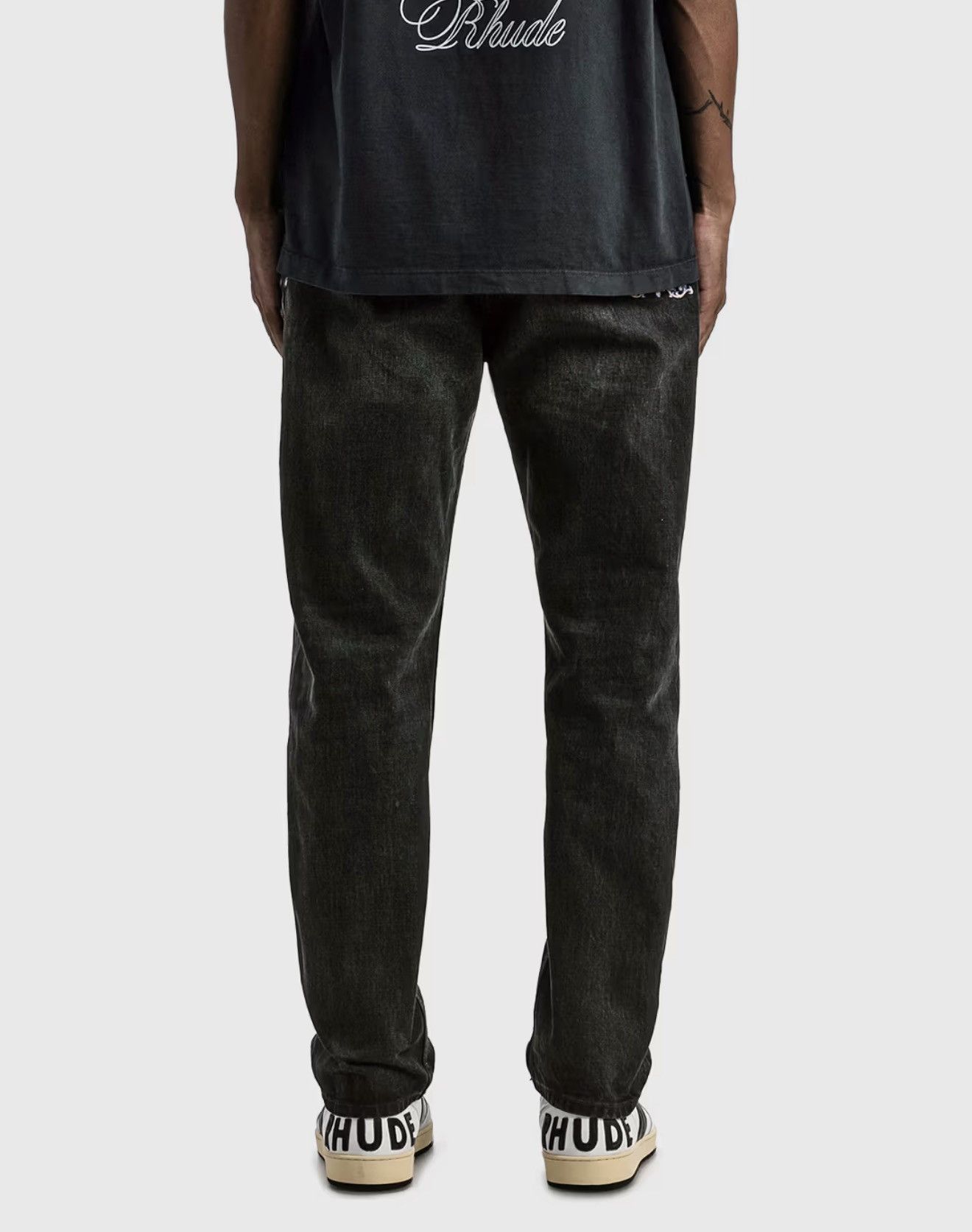 RHUDE Classic Denim Black Jeans Logo Size 34 Pocket Logo