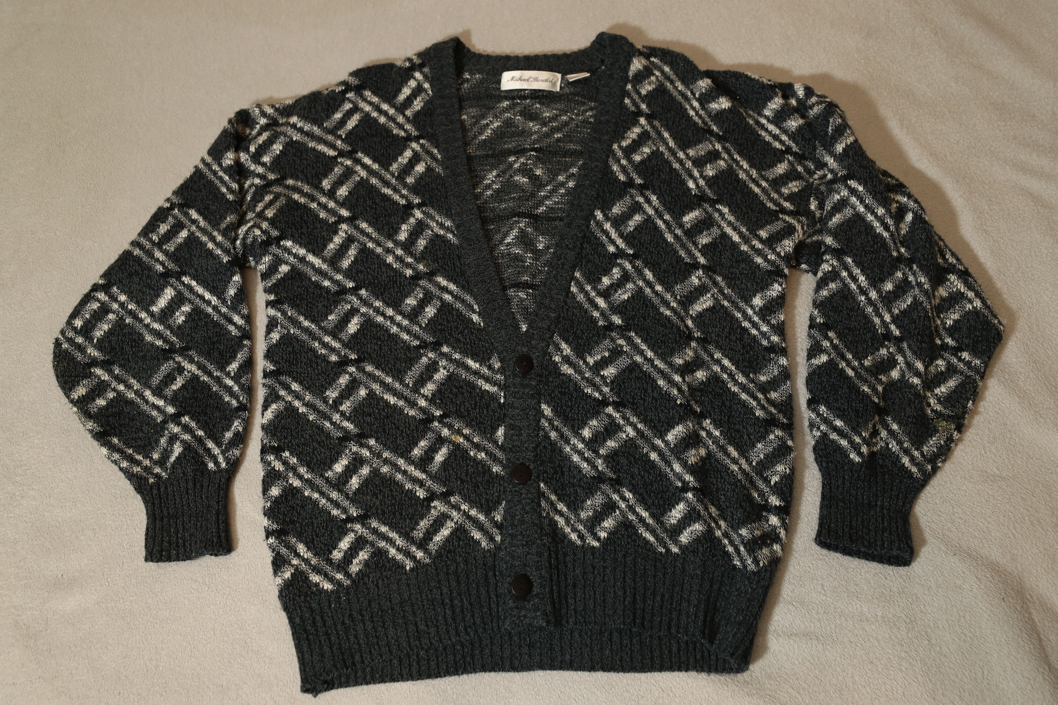 Vintage Michael Gerald Vintage Grey Acrylic Cardigan Sweater (M) Size US M / EU 48-50 / 2 - 3 Thumbnail