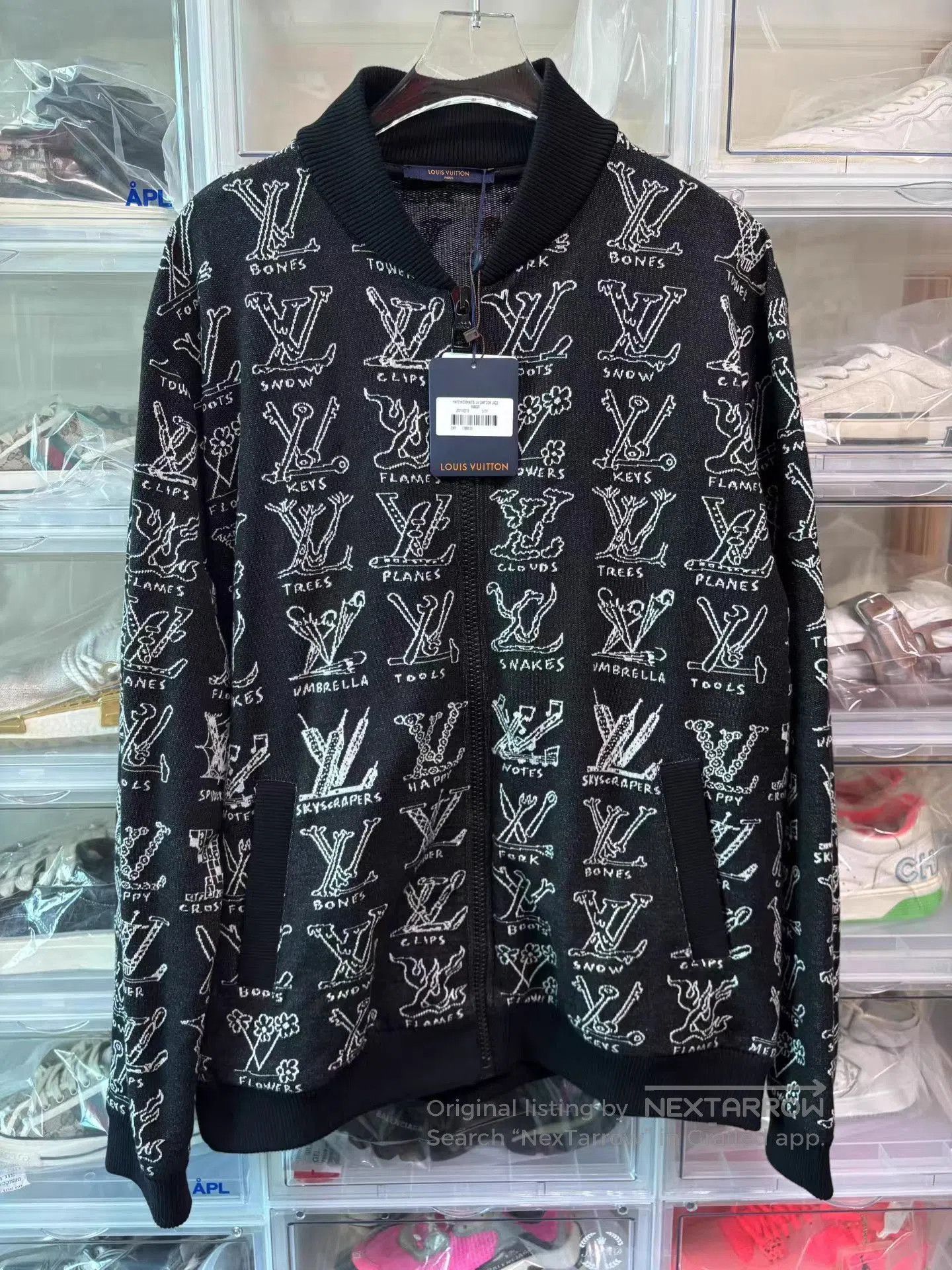 Louis Vuitton Black Printed Bomber Jacket with White Graphics. Size US XXL / EU 58 / 5 - 1 Thumbnail