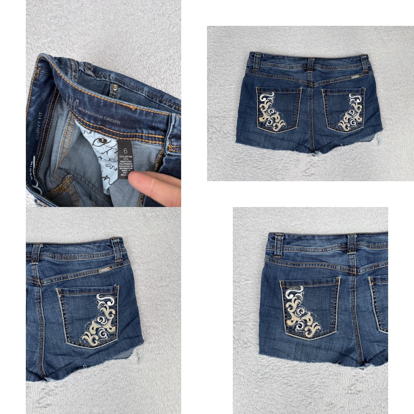 Vintage INC International Concepts Shorts Womens 6 Blue Denim Cutoff Embroidered Pockets Size 28" / US 6 / IT 42 - 8 Thumbnail