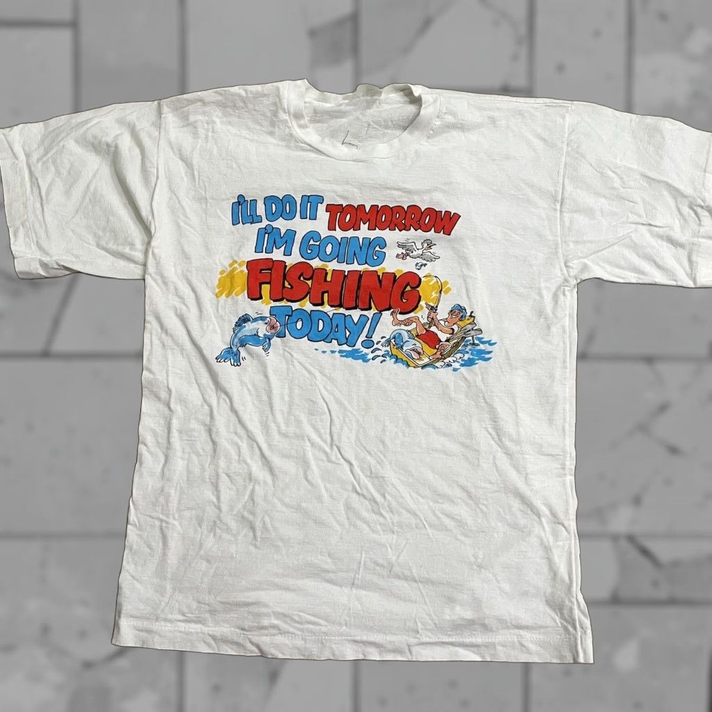 Vintage VINTAGE Fish Graphic T-Shirt Mens XL White Retro Fishing Tee Size US XL / EU 56 / 4 - 1 Thumbnail