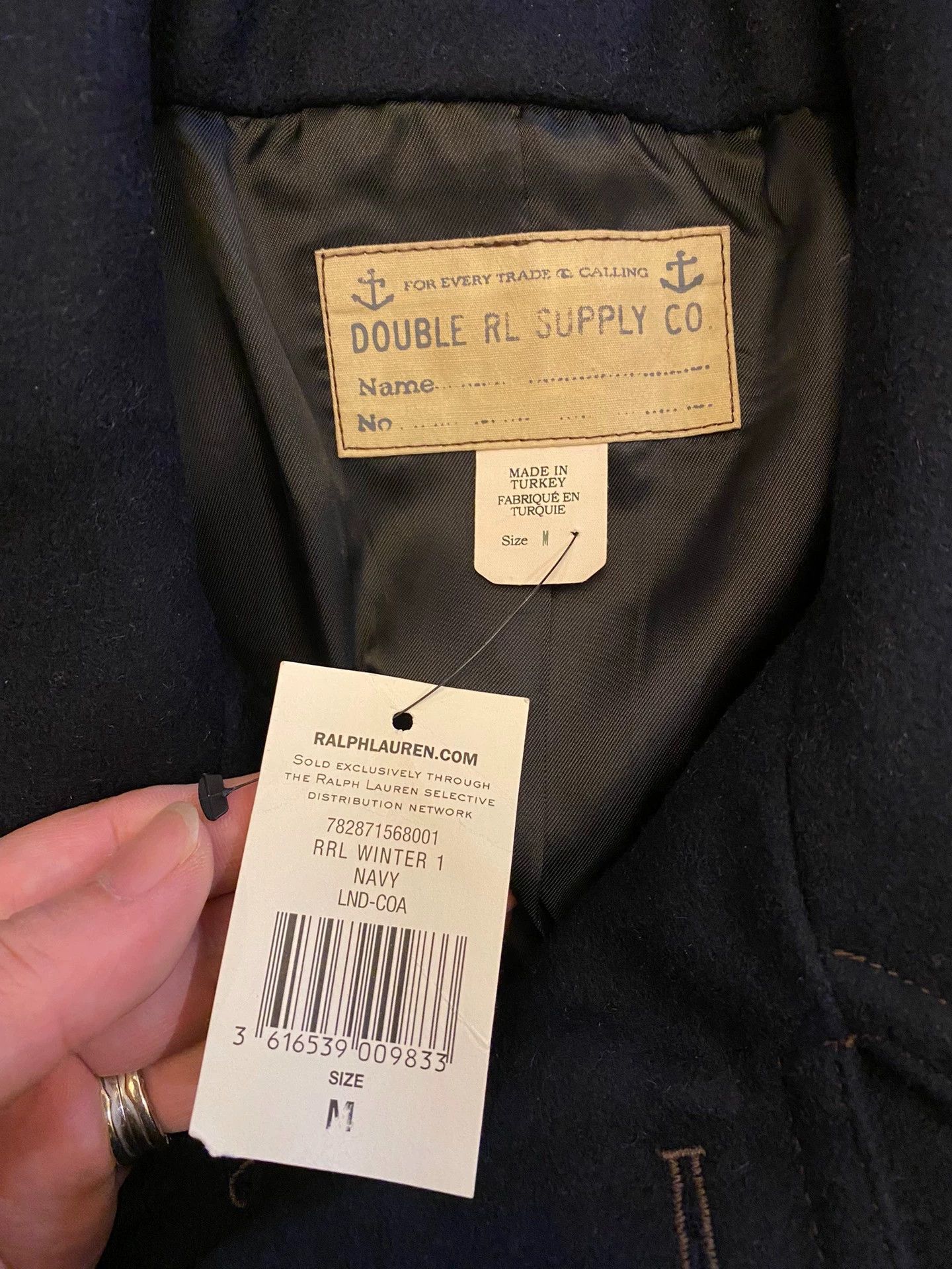 RRL Ralph Lauren RRL Navy Peacoat Distressed Leather Panel Wool-Blend Size US M / EU 48-50 / 2 - 5 Thumbnail