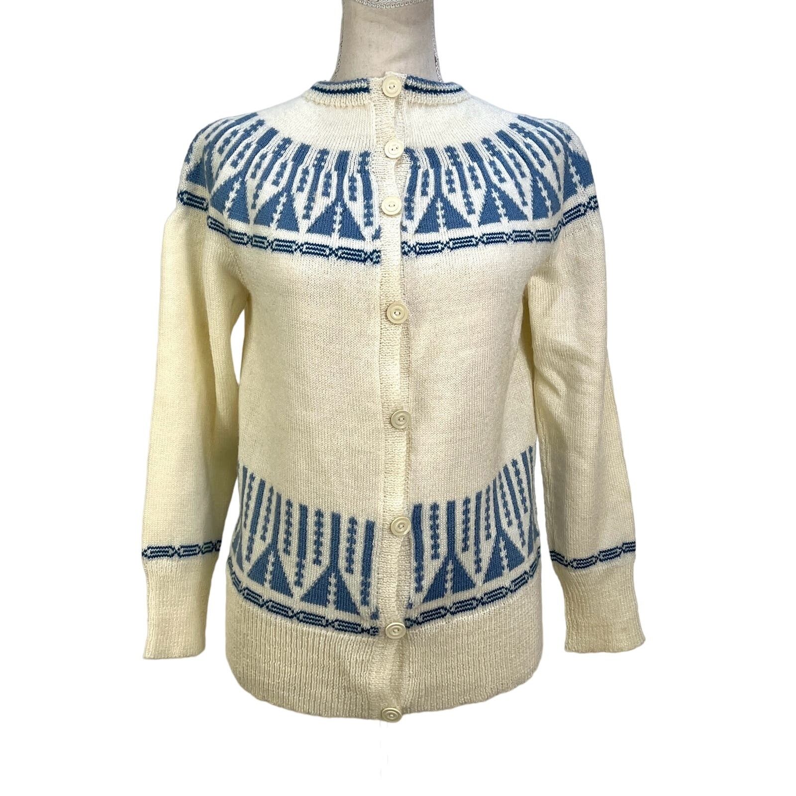 Vintage Cardigan Handmade Knit Fairisle Acrylic