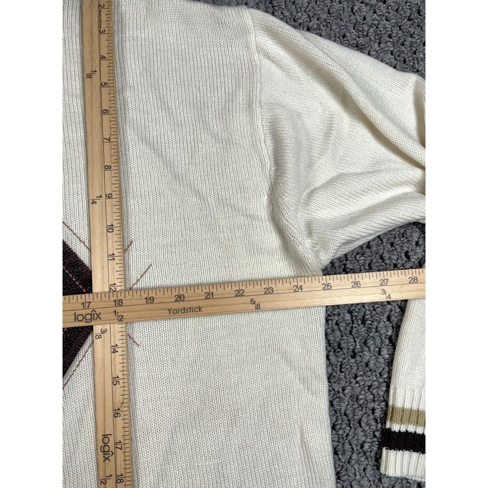 Vintage Preppy Argyle Pattern Mock Neck Sweater Adult XL Ivory Lightweight Acrylic Knit Mens Size US XL / EU 56 / 4 - 6 Thumbnail