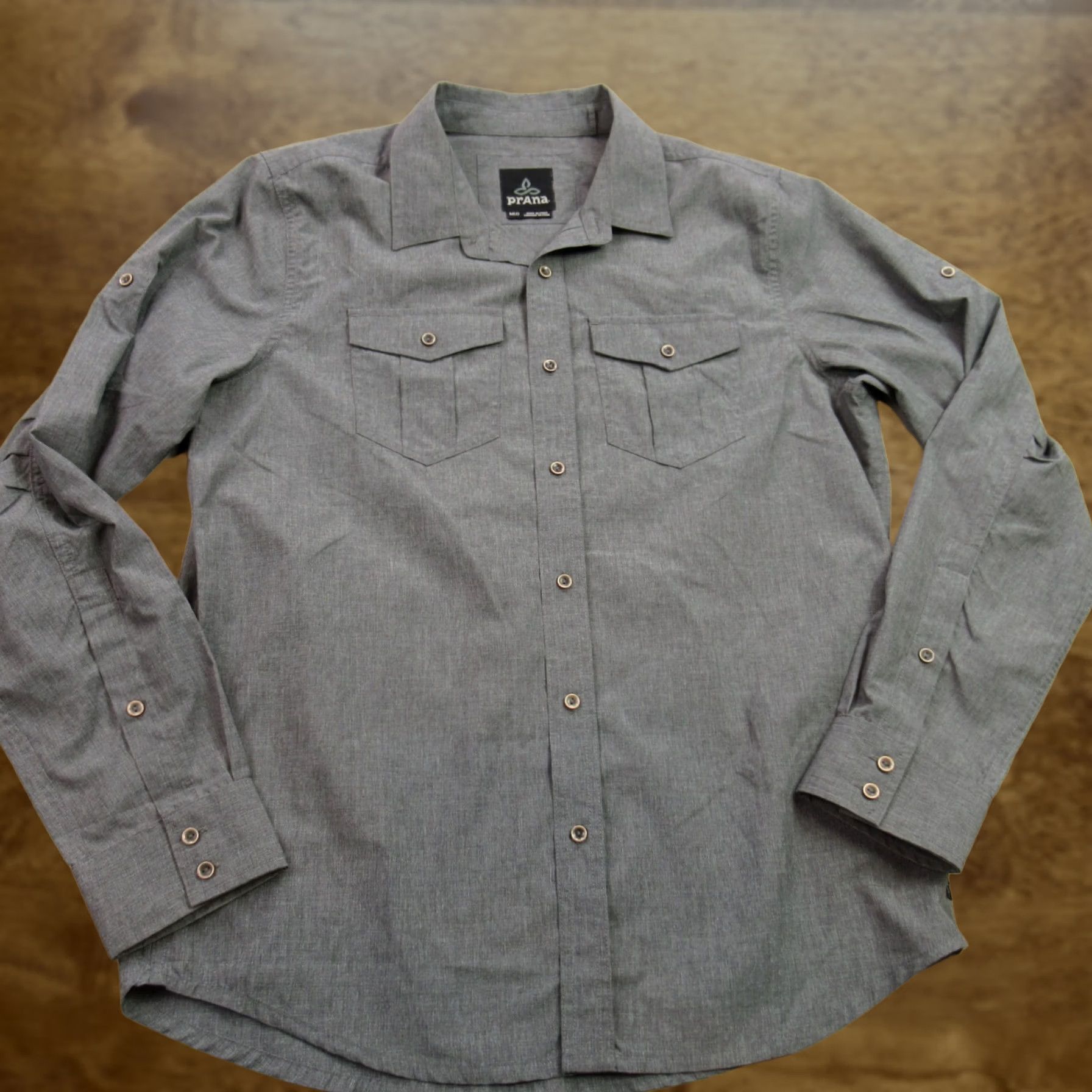 Prana prAna Shirt Mens Medium Long Sleeve Pockets Hiking Outdoors Button Front Gray Size US M / EU 48-50 / 2 - 1 Thumbnail