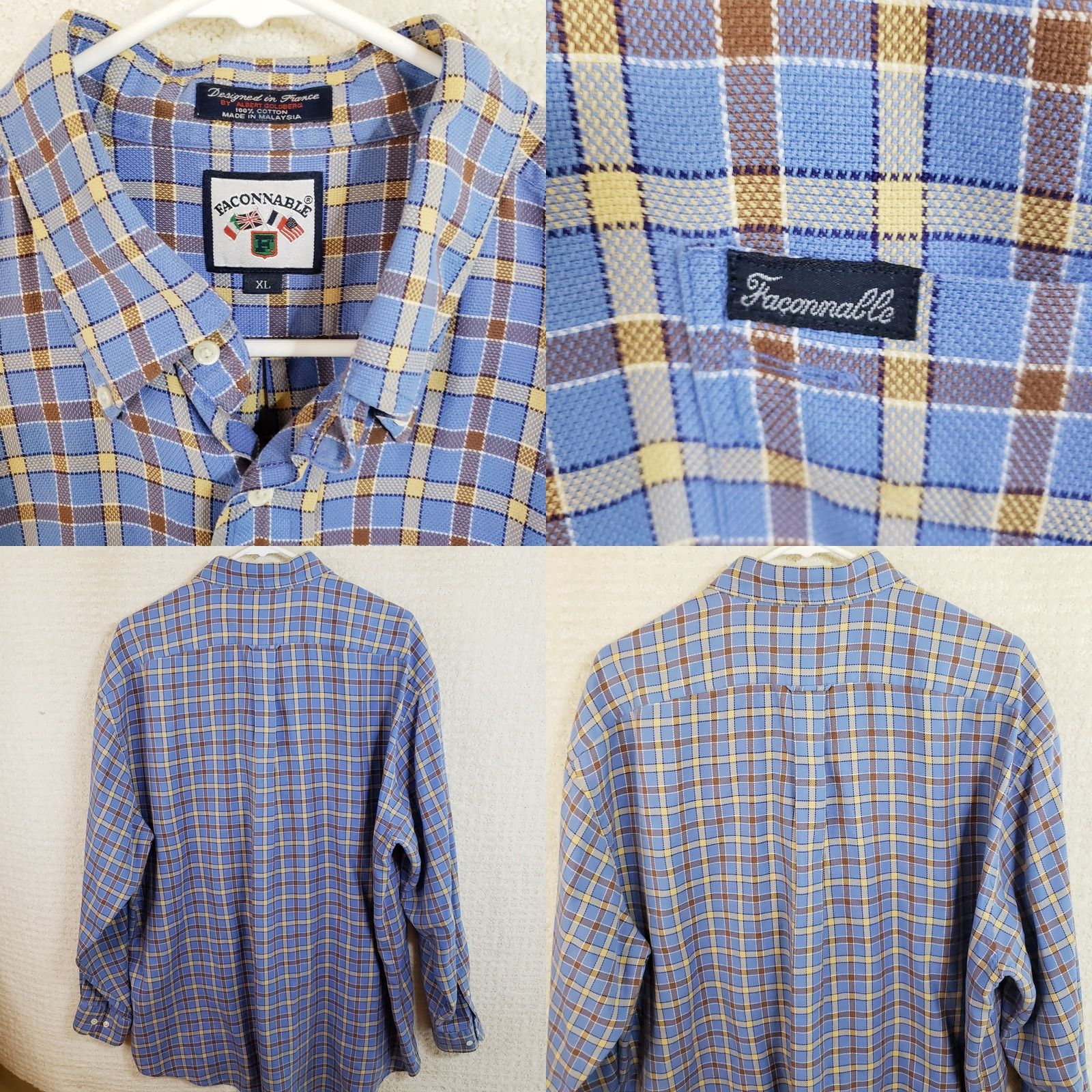 Faconnable VINTAGE Façonnable Shirt XL Light Blue Button-Down Long Sleeve Plaid Big Weave Casual Mens Size US XL / EU 56 / 4 - 8 Thumbnail